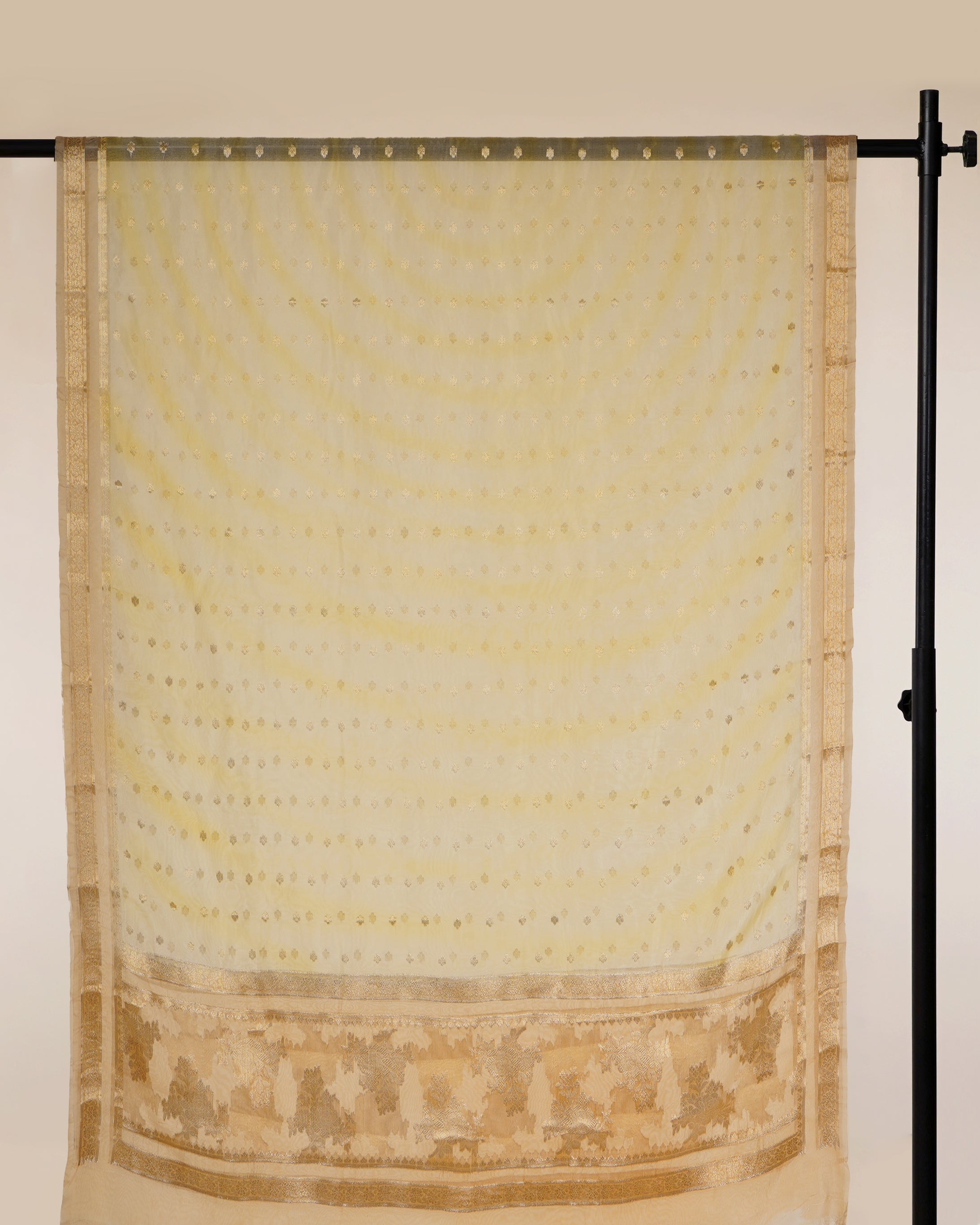 Apricot Cream-Yellow All Over Pattern Fancy Handwoven Chanderi Unstitched Suit Set (Top & Dupatta)