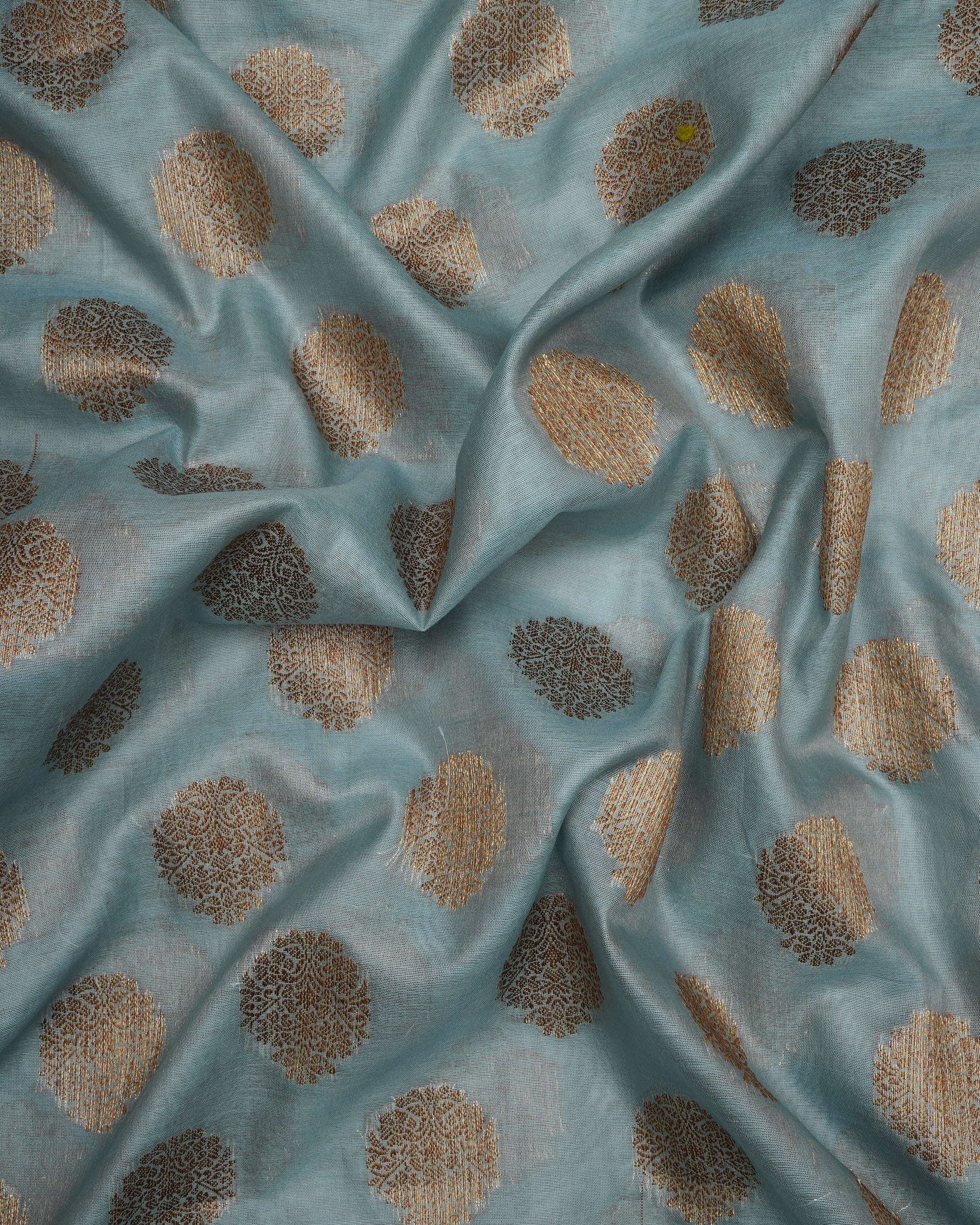 Aqua Esque-Gold All Over Pattern Fancy Handwoven Chanderi Unstitched Suit Set (Top & Dupatta)