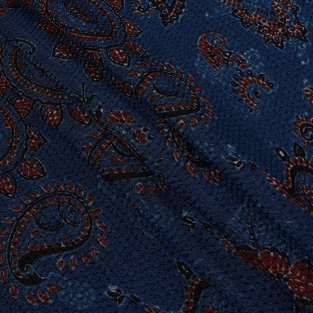 (Pre Cut 3 Mtr Piece) Blue Color Handcrafted Ajrak Printed Modal Dobby Fabric