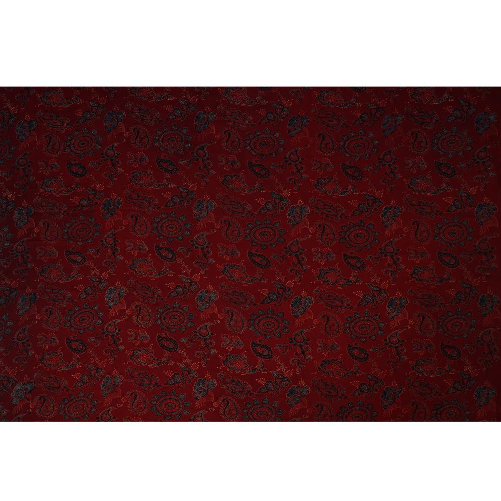 (Pre Cut 3 Mtr Piece) Maroon Color Handcrafted Ajrak Printed Modal Dobby Fabric