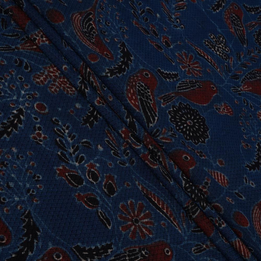 (Pre Cut 3 Mtr Piece) Dark Blue Color Handcrafted Ajrak Printed Modal Dobby Fabric