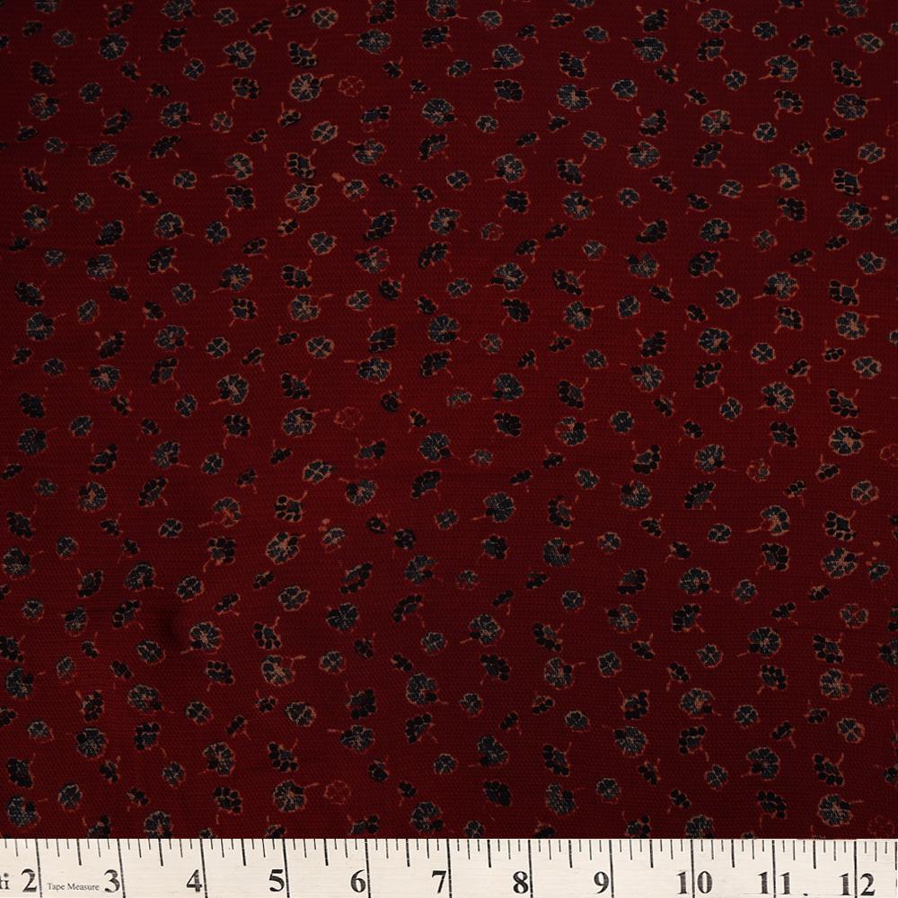 (Pre Cut 3 Mtr Piece) Maroon Color Handcrafted Ajrak Printed Modal Dobby Fabric