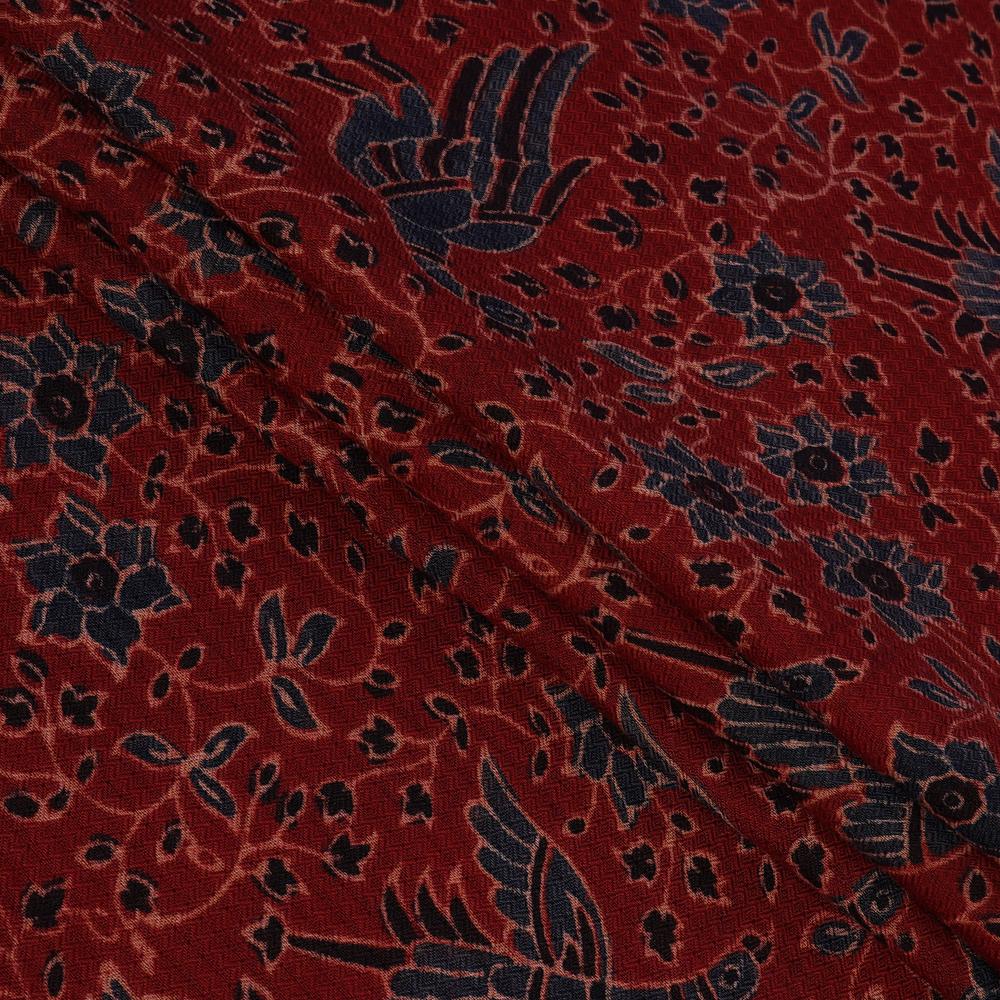 (Pre Cut 3 Mtr Piece) Red Color Handcrafted Ajrak Printed Modal Dobby Fabric