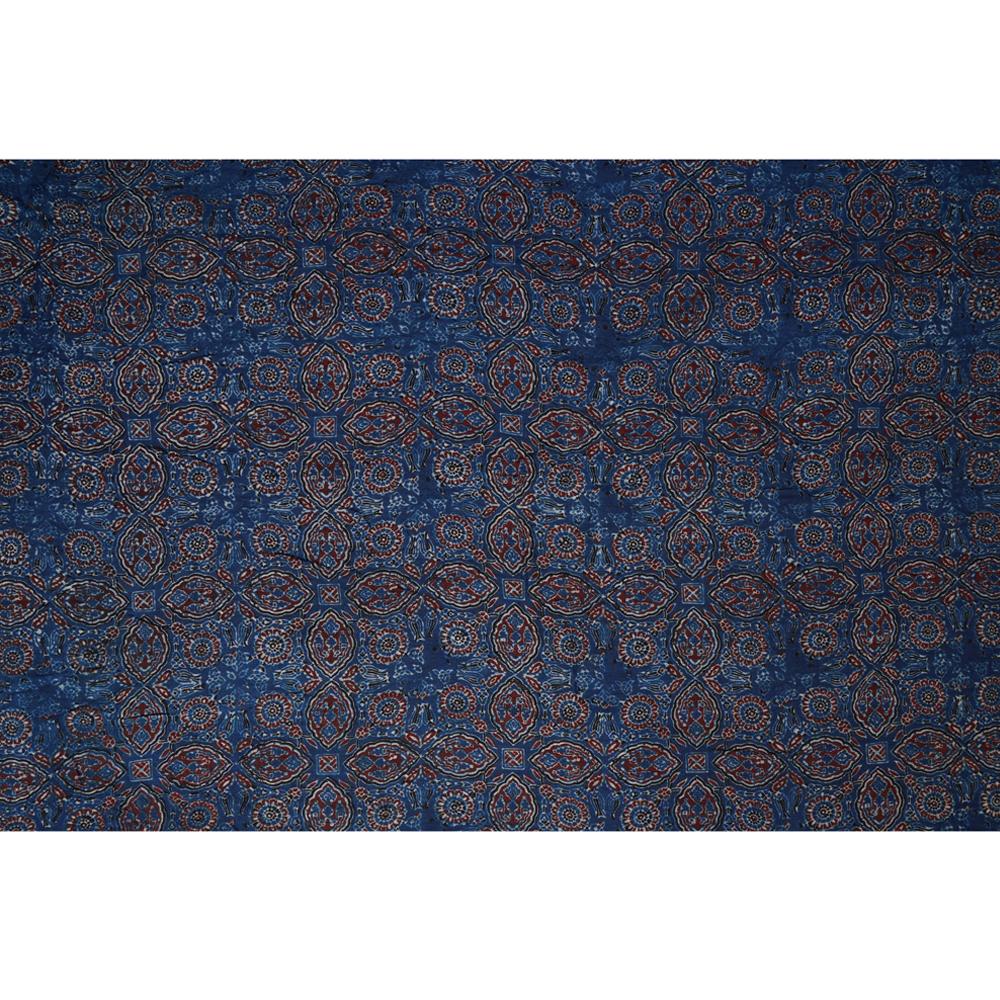 (Pre Cut 3 Mtr Piece) Blue Color Handcrafted Ajrak Printed Modal Dobby Fabric