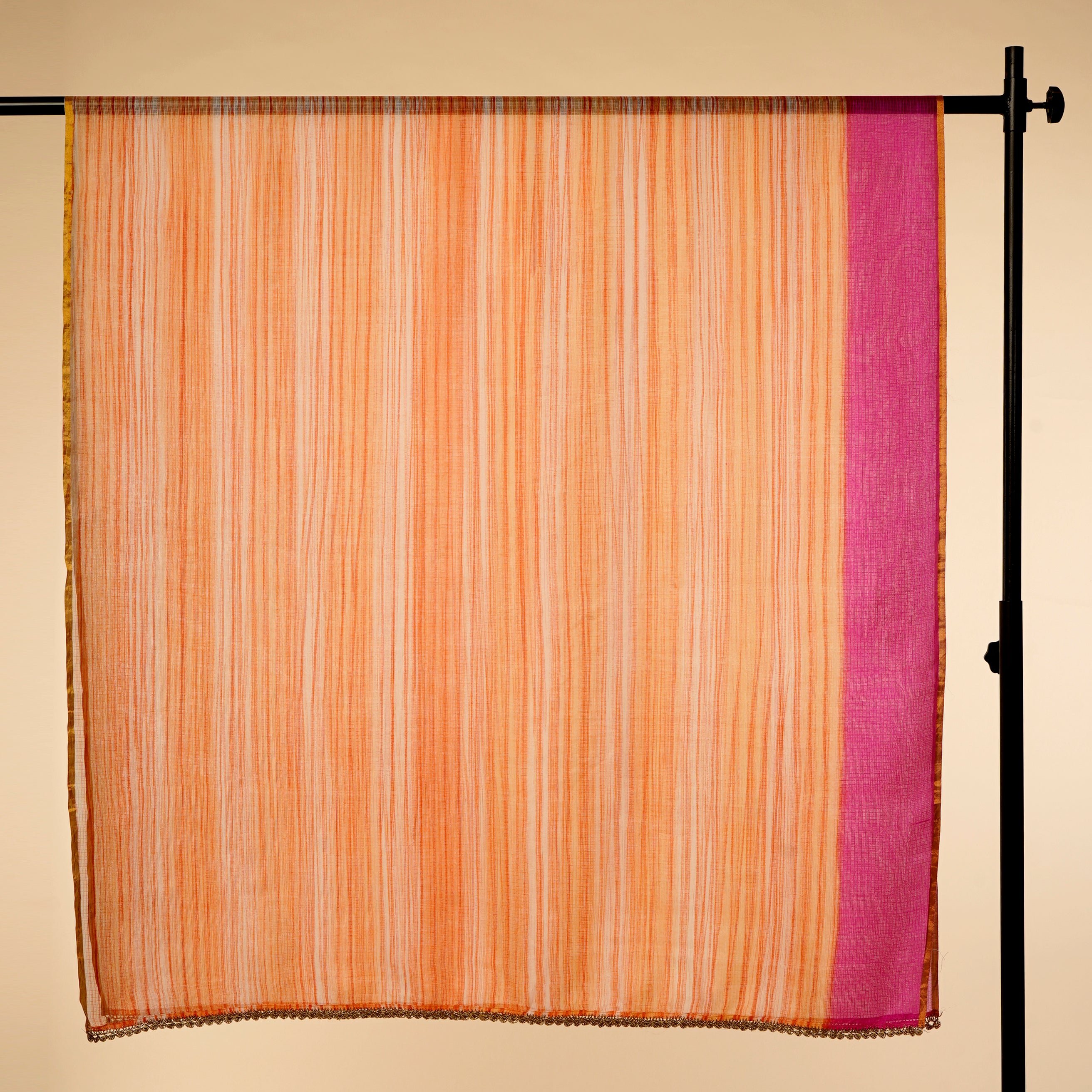 Orange-Pink Color Kota Silk Dupatta With Zari Border