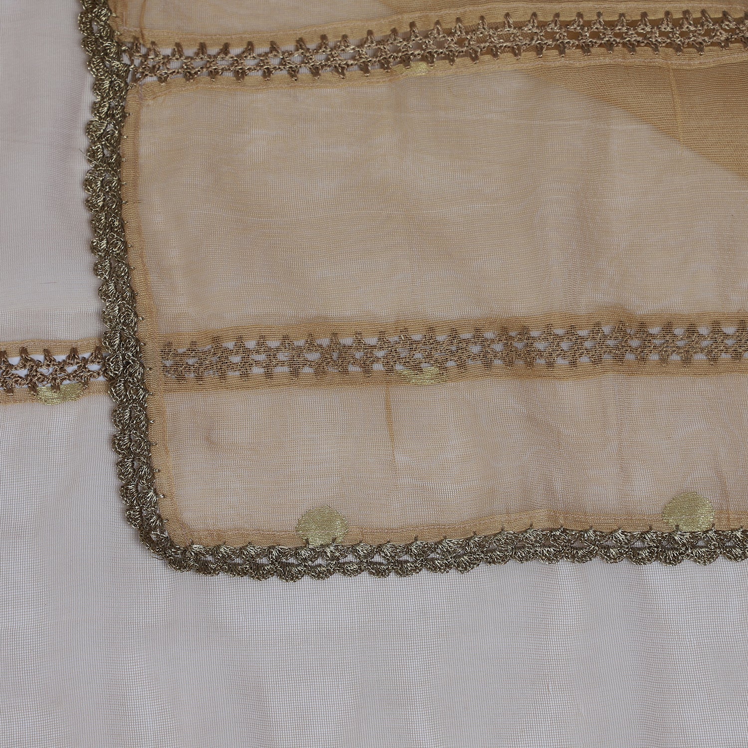 Golden Color Silk Viscose Net Stole with Crochet Border