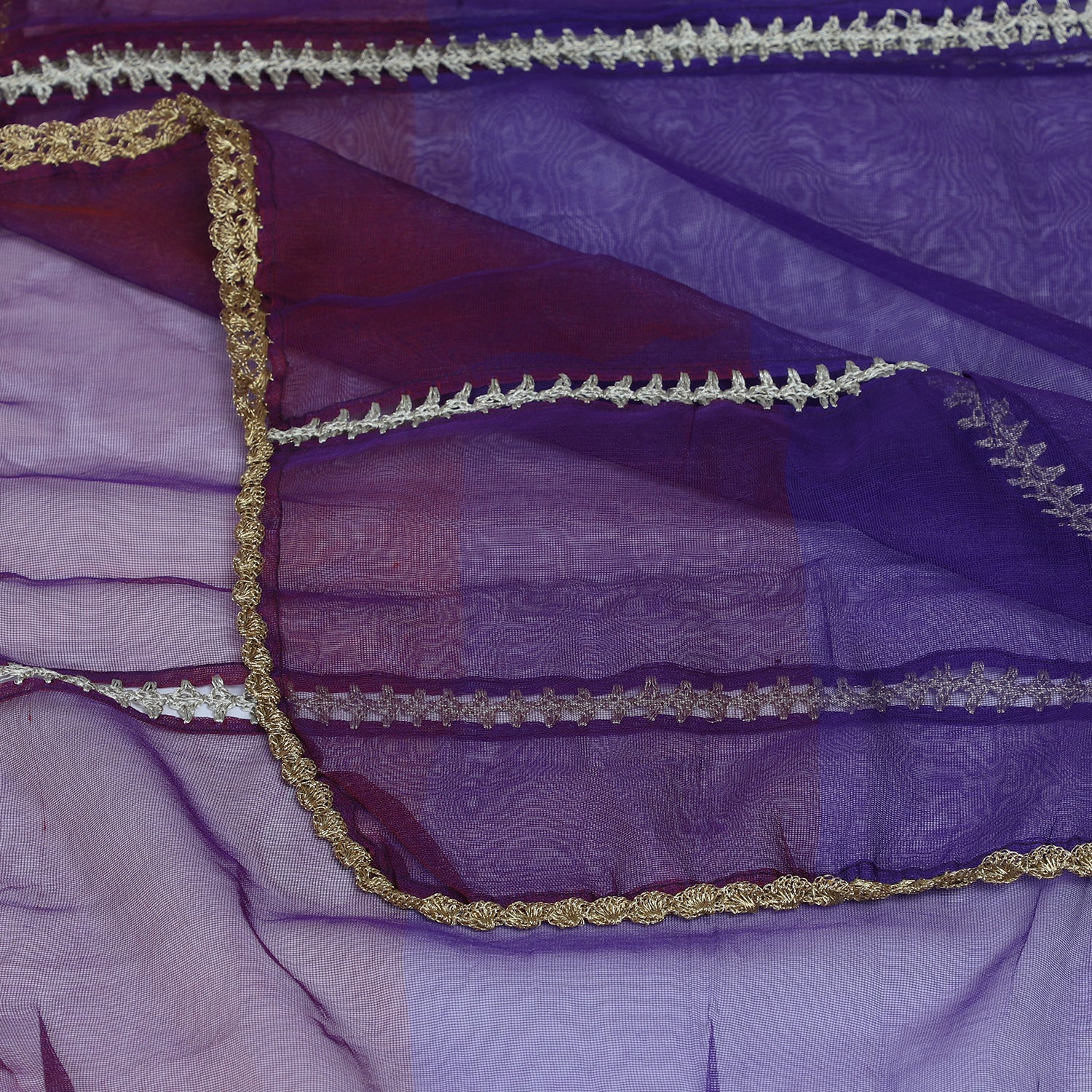 Purple-Mauve Color Nylon Net Stole with Crochet Border