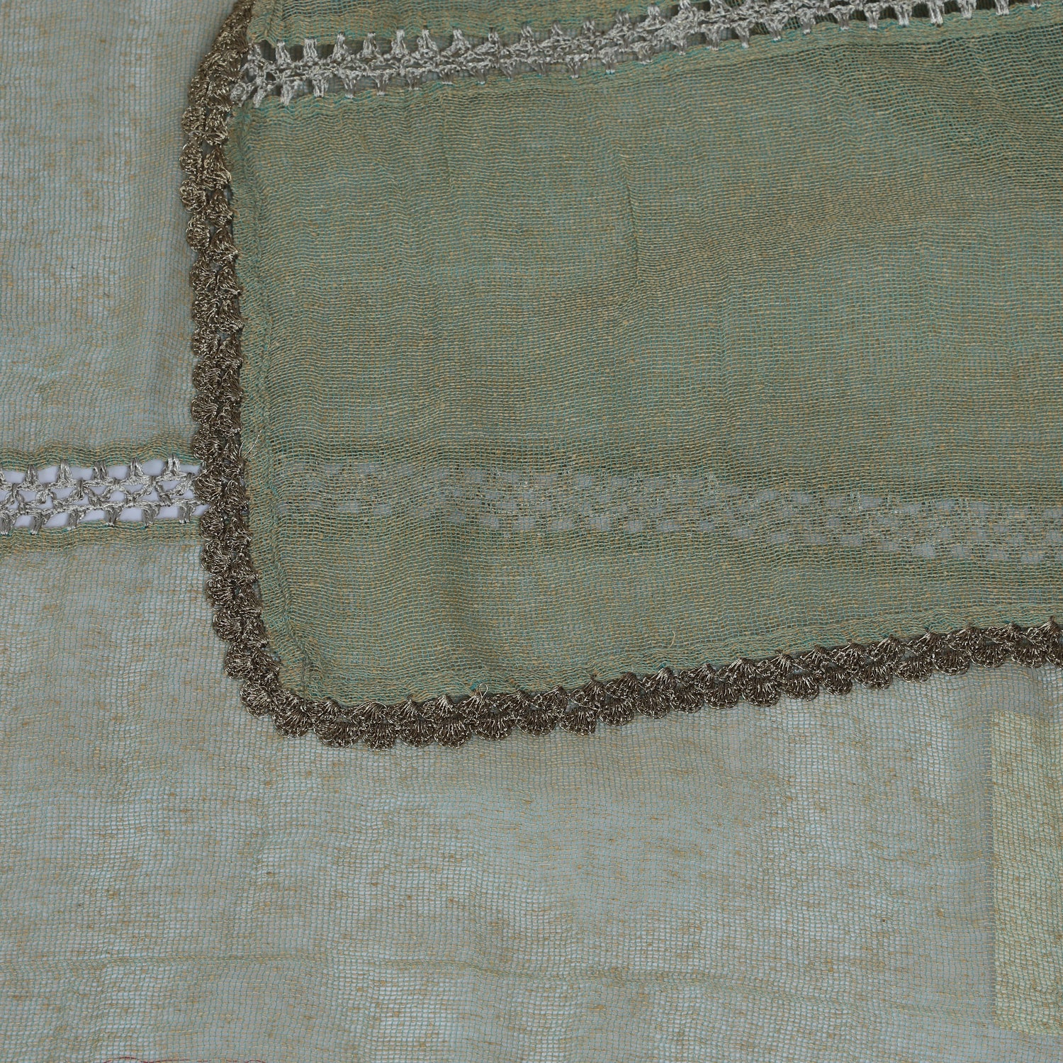 Green-Dust Color Jute Silk Stole with Crochet Border
