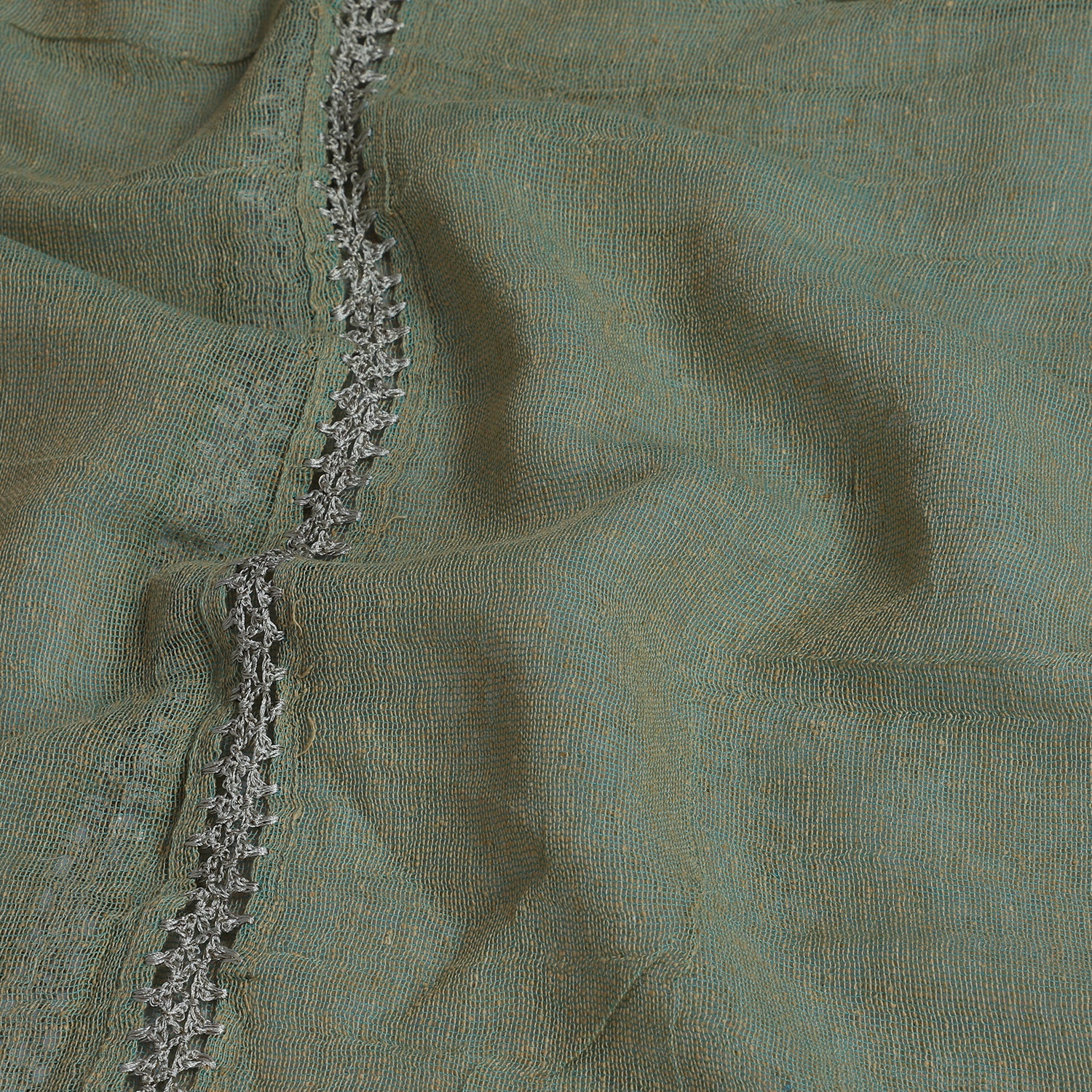 Green-Dust Color Jute Silk Stole with Crochet Border
