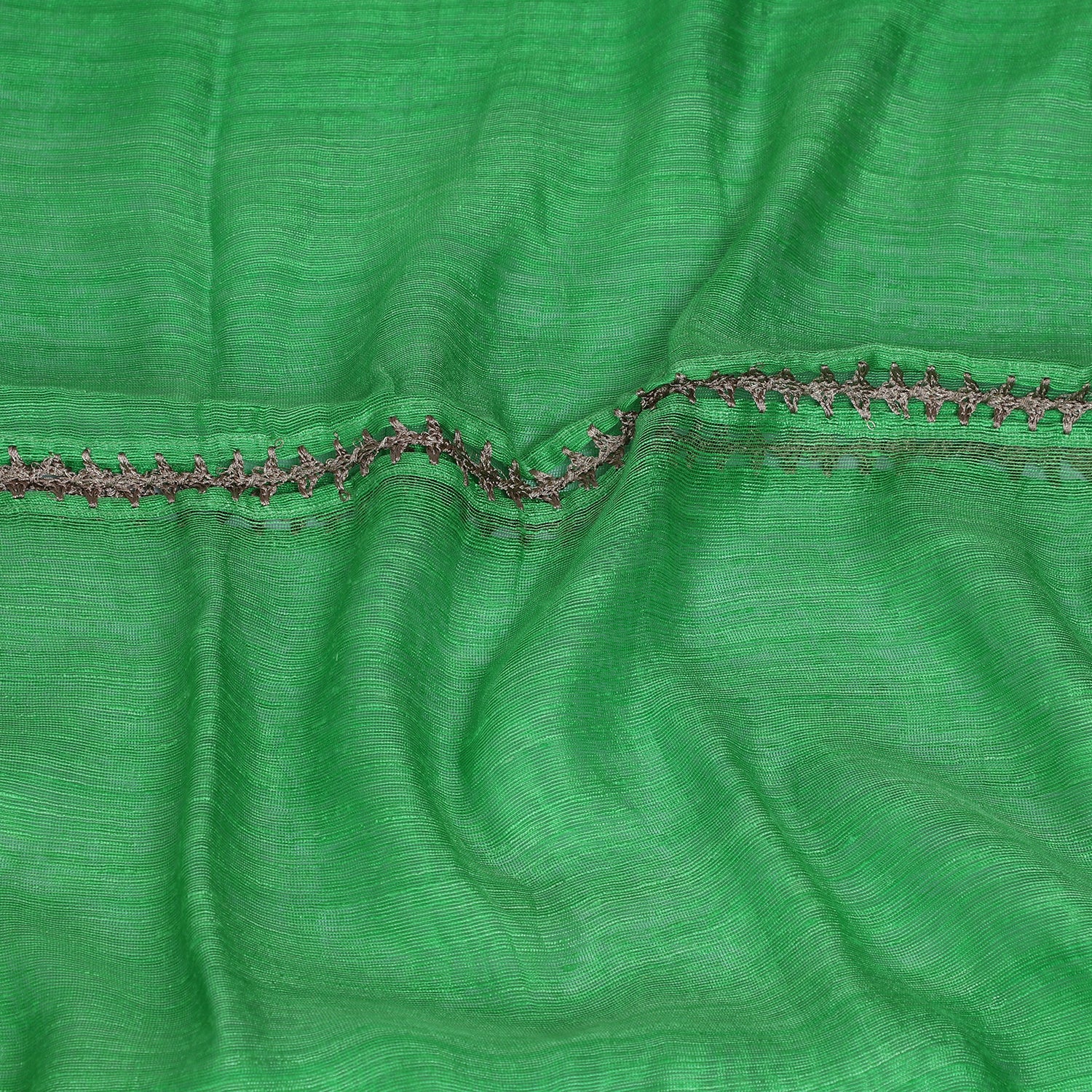 Lawn Green Color Nylon Net Stole with Crochet Border