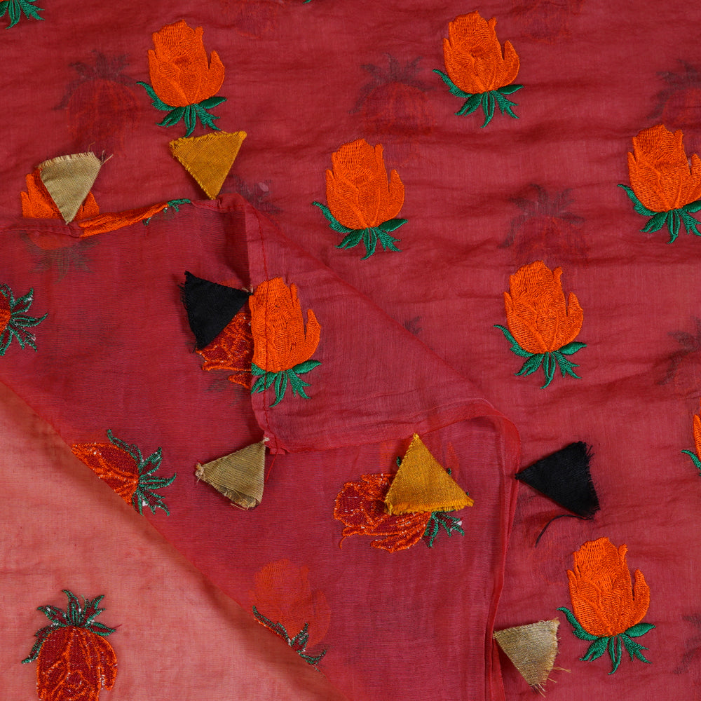 Rust Color Embroidered Chanderi Scarves
