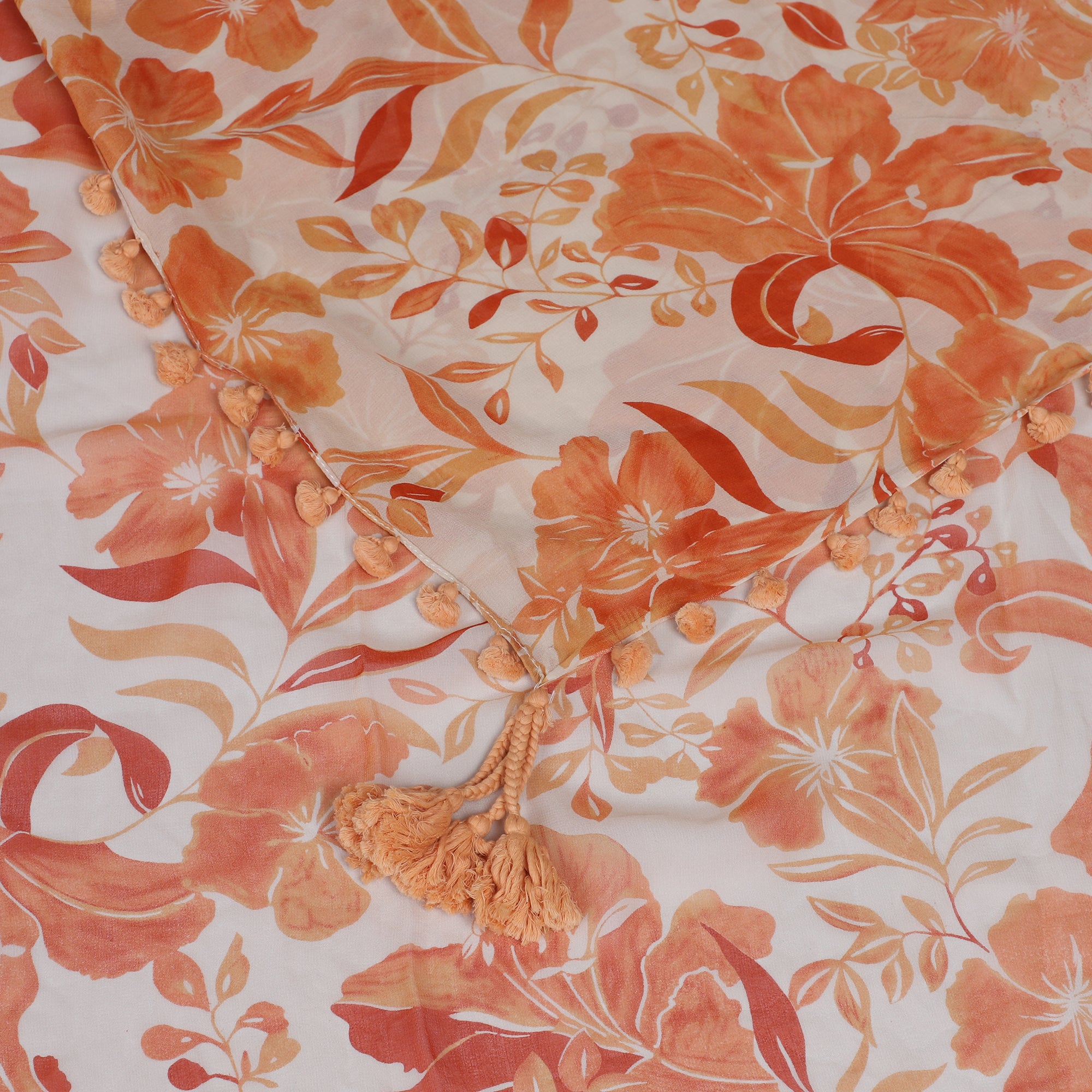 Orange-Beige Color Printed Georgette Silk Stole