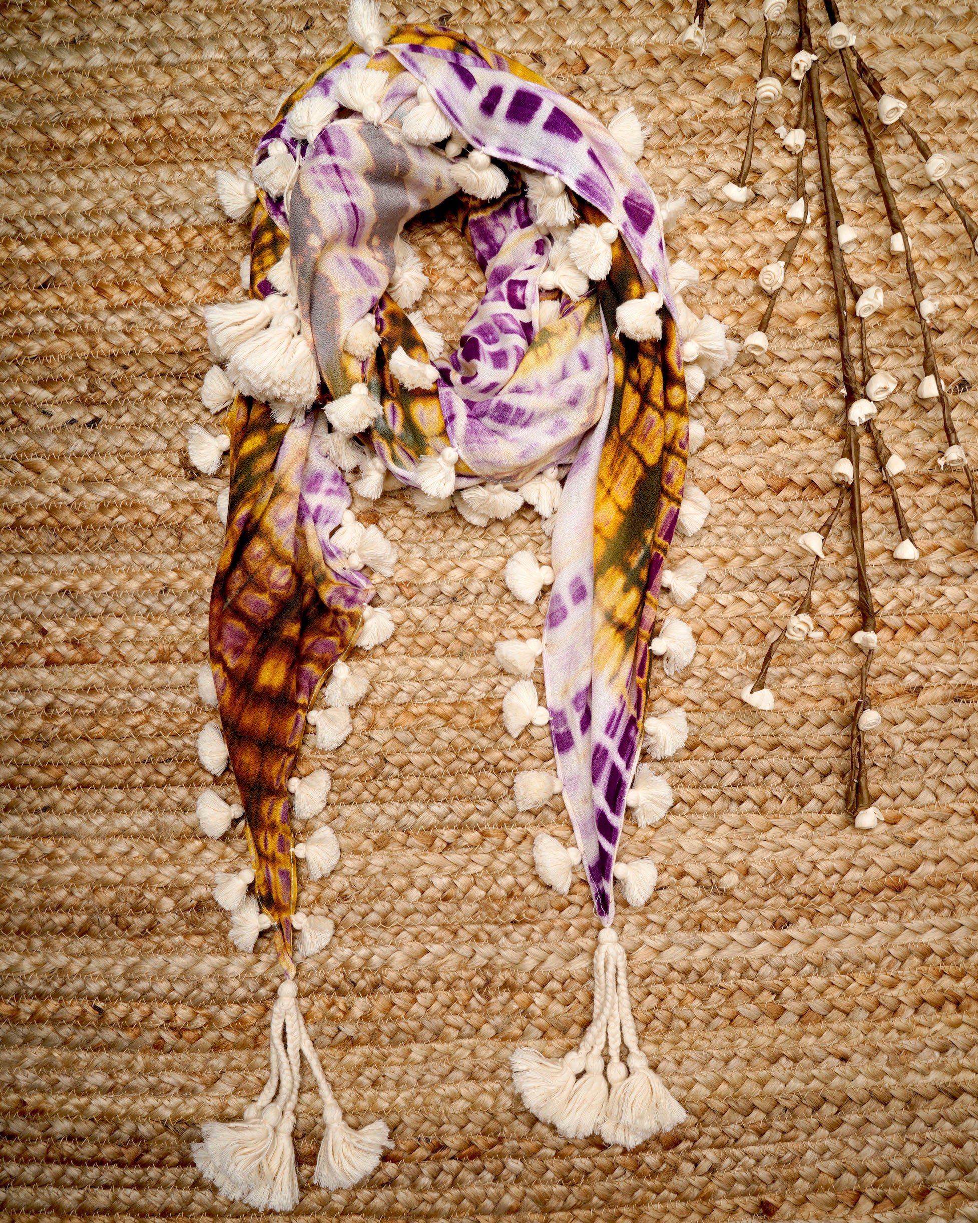 Multi Color Printed Cotton Silk Scarves with Tassels
