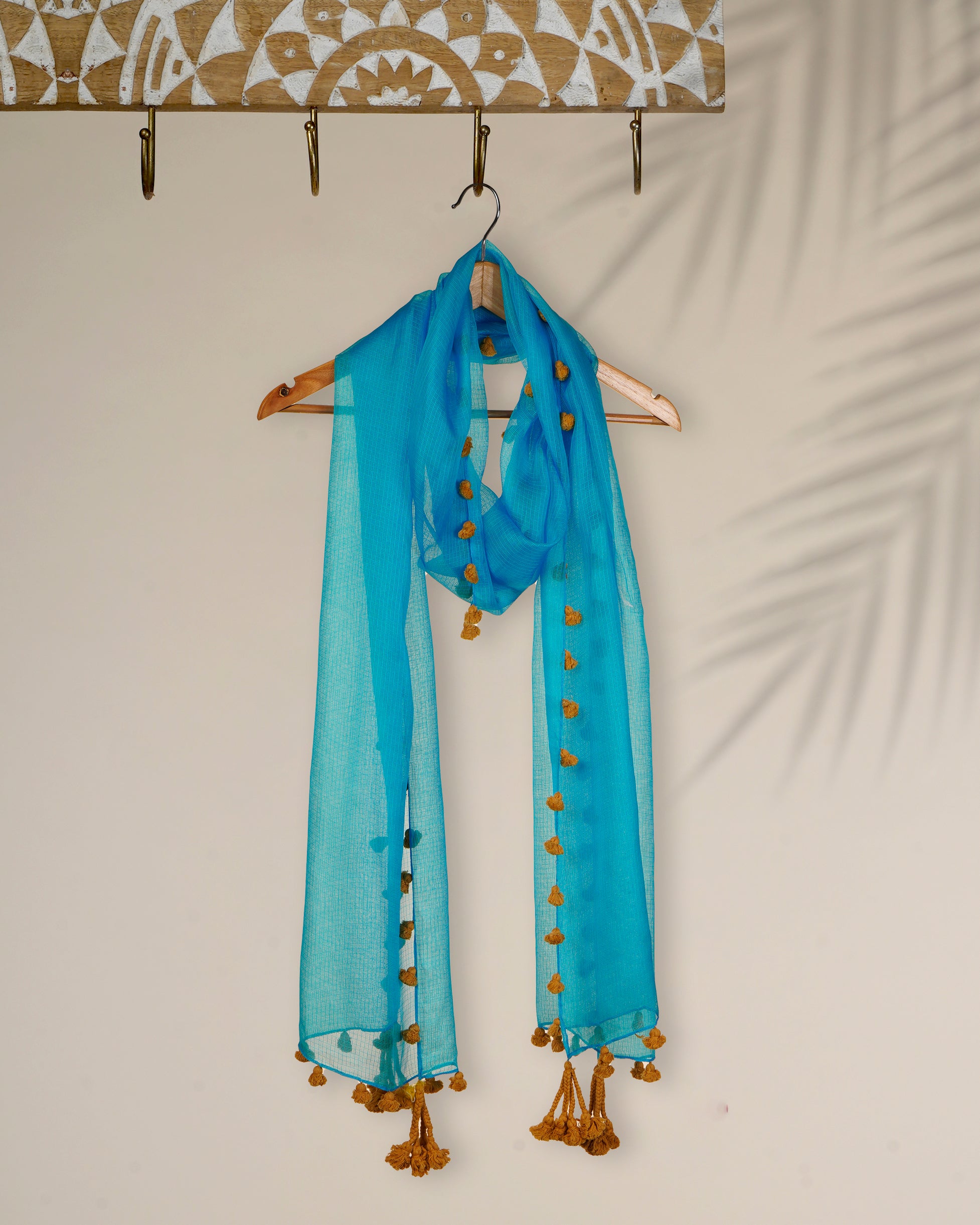 Blue Color Handwoven Tussar Kota Silk Stole