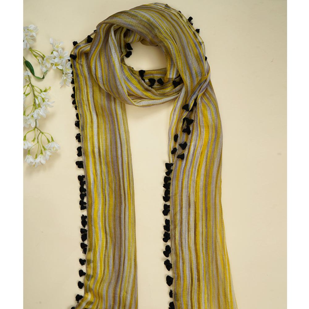 Multi Color Handwoven Tussar Kota Silk Stole with Tassels