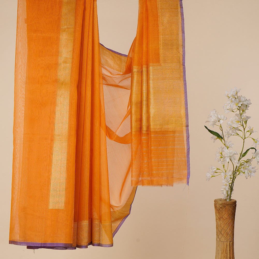 Orange Color Handwoven Chanderi Saree With Blouse Piece