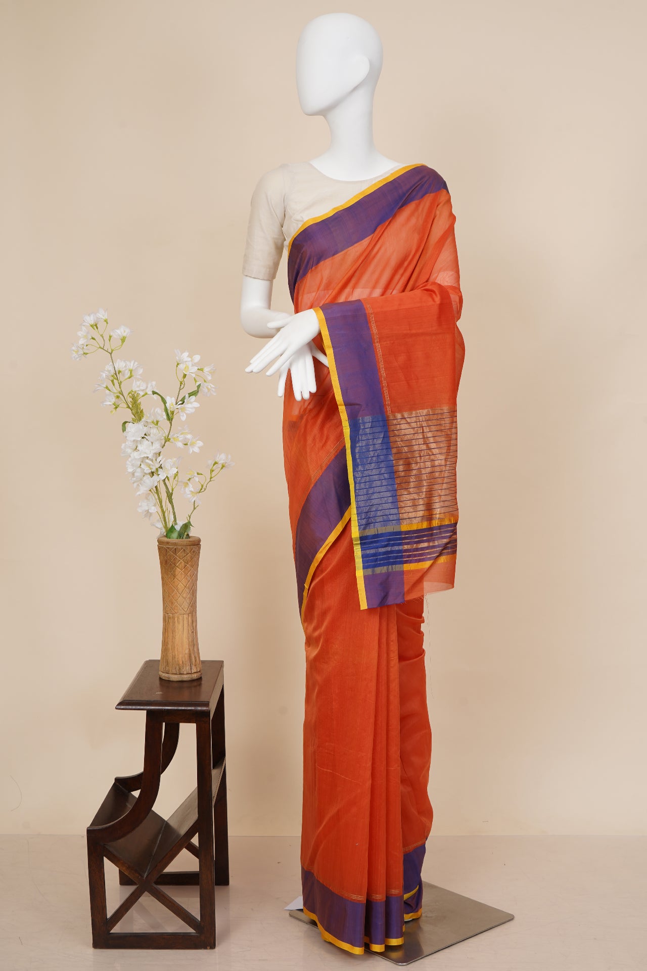 Orange Color Handwoven Pure Chanderi Saree with Blouse Piece