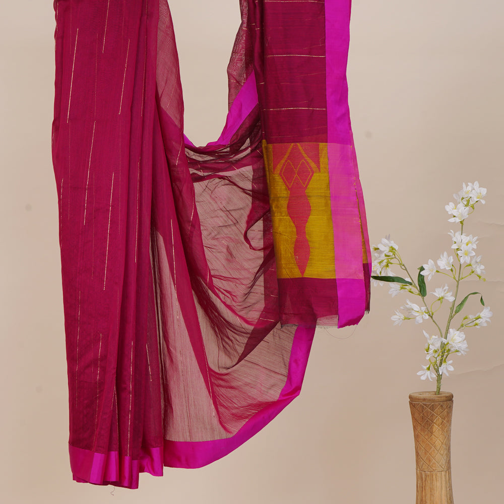 Multi Color Handwoven Chanderi Saree with Blouse Piece