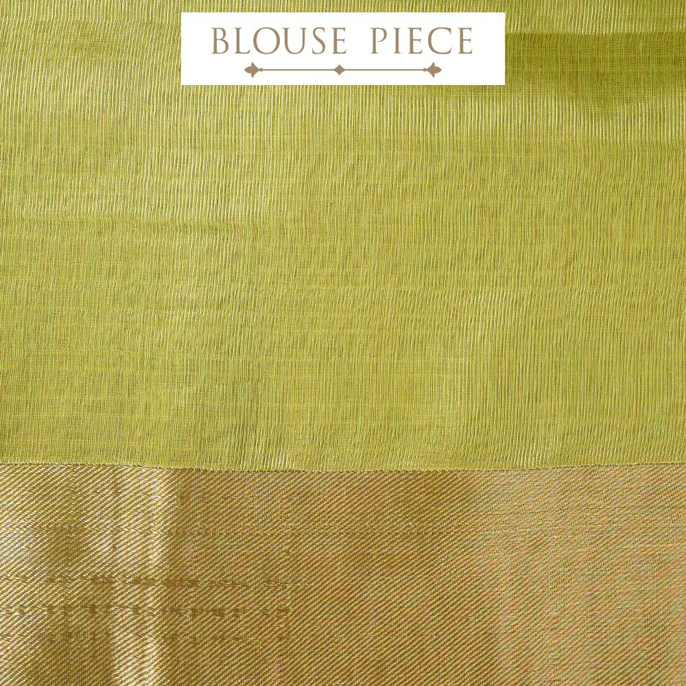 Parrot Green Color Handwoven Jacquard Cotton Silk Saree With Blouse Piece