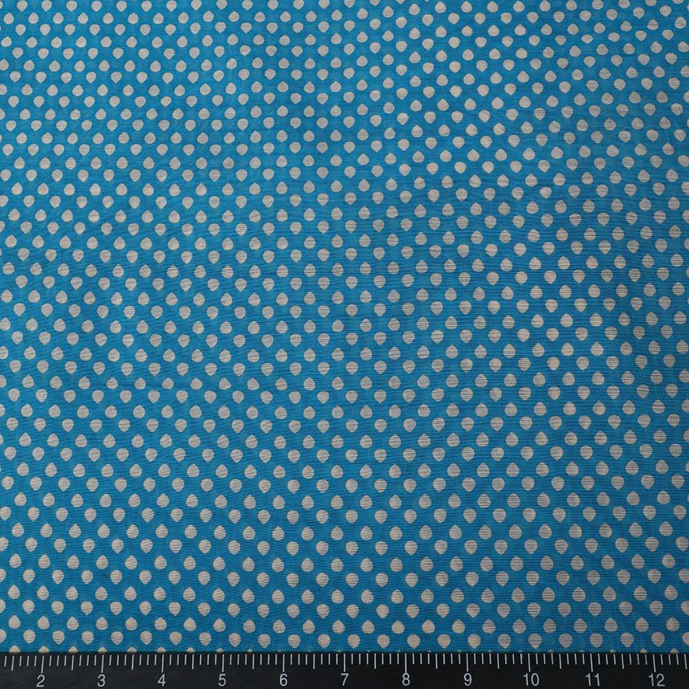 Blue-White Color Printed Maheshwari Silk Fabric