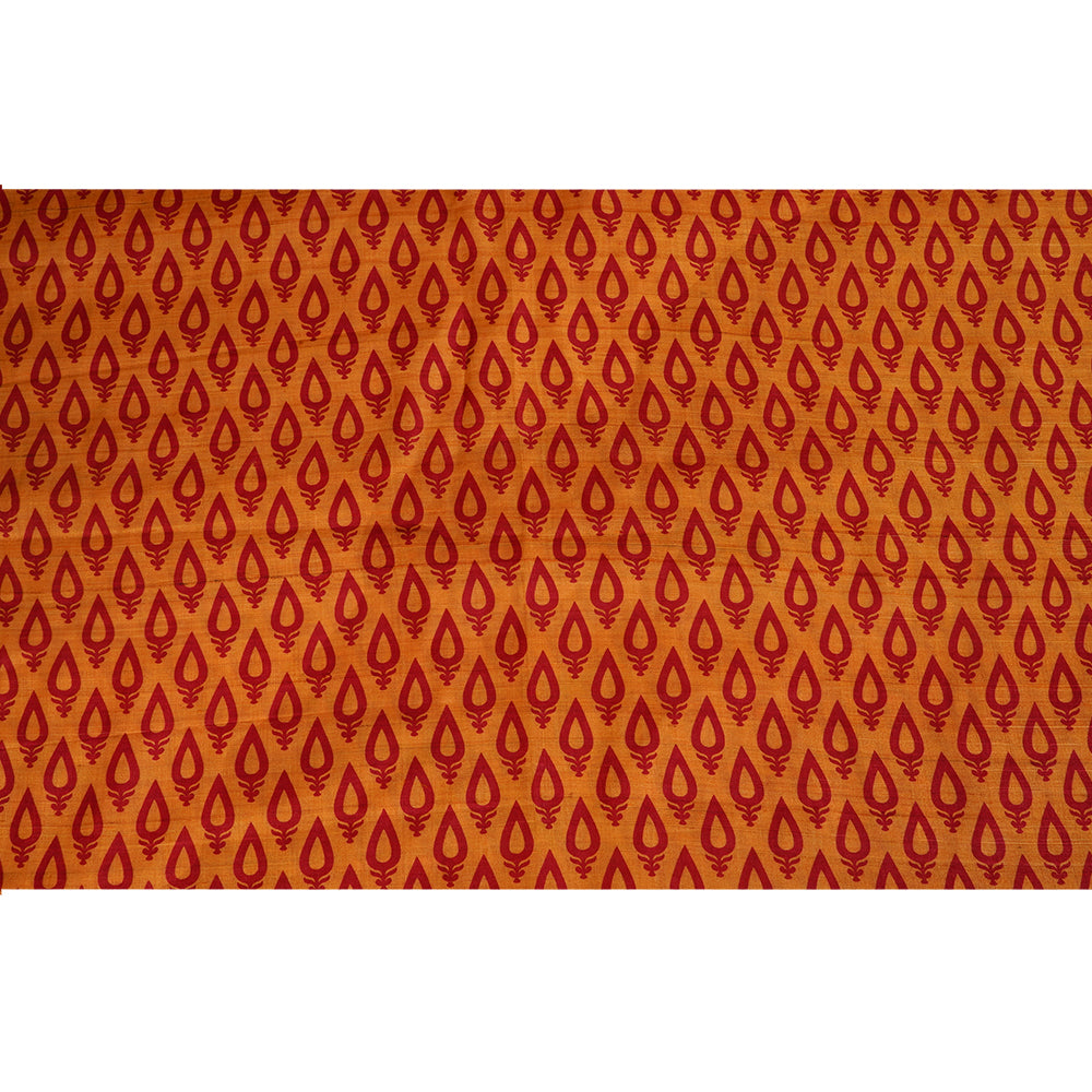 Mustard Color Printed Tussar Silk Fabric