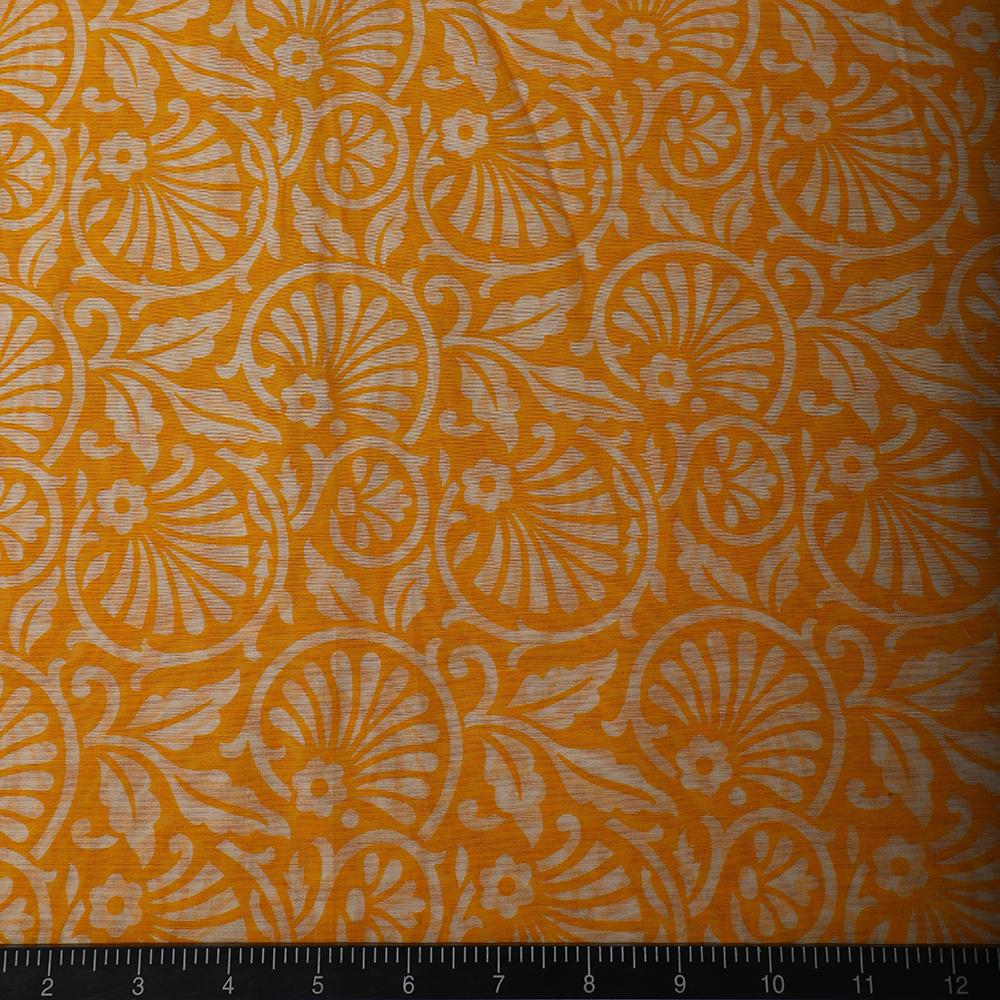 Yellow Color Printed Maheshwari Silk Fabric