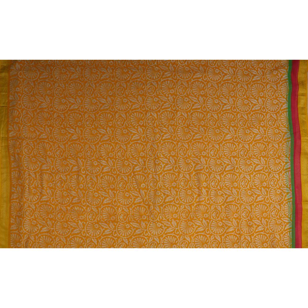 Yellow Color Printed Maheshwari Silk Fabric
