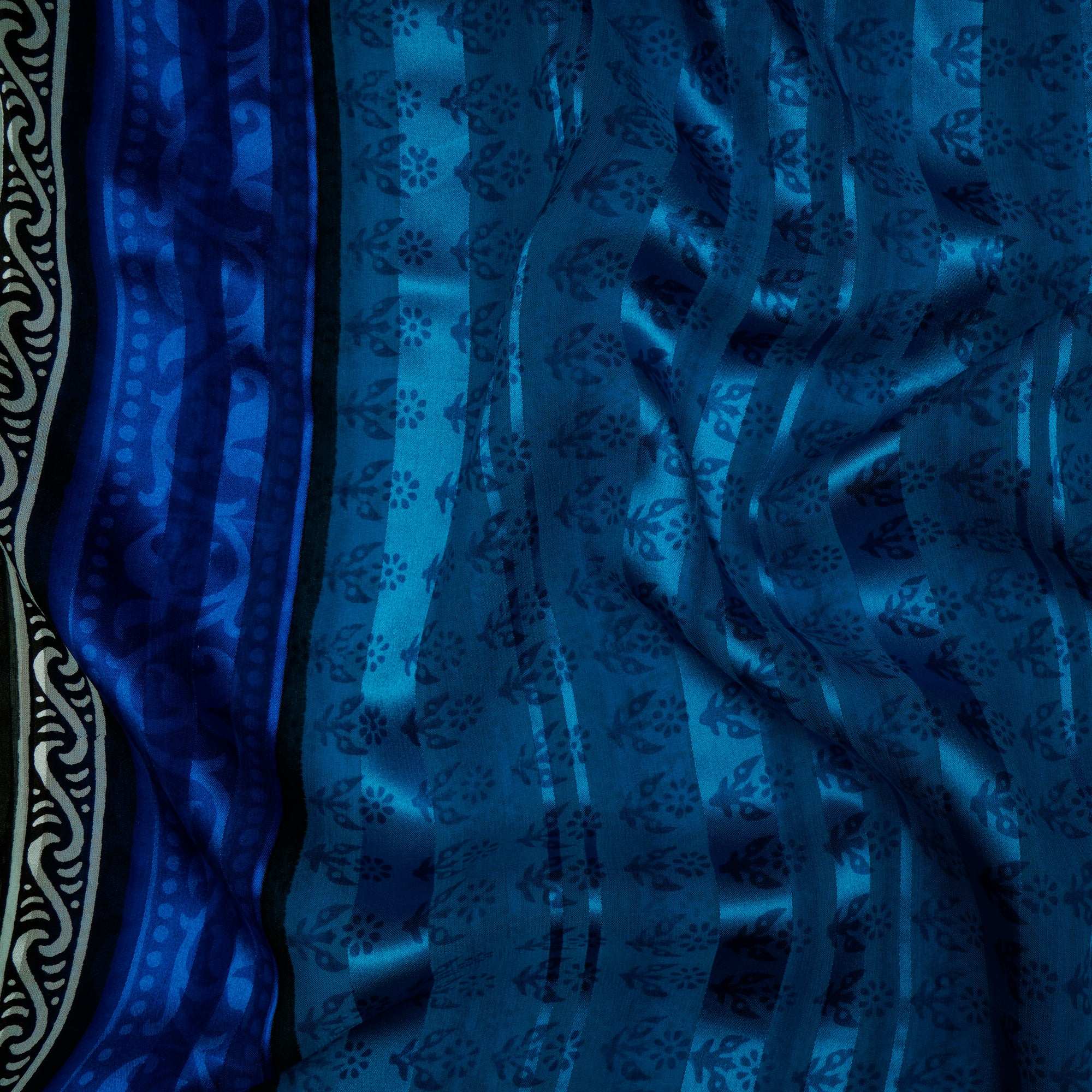 Blue Color Printed Satin Georgette Fabric
