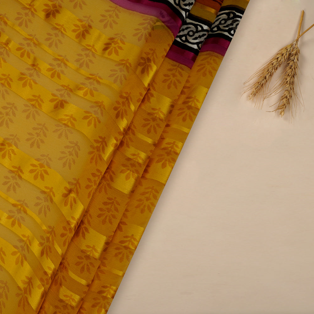 Yellow Color Printed Georgette Satin Silk Fabric
