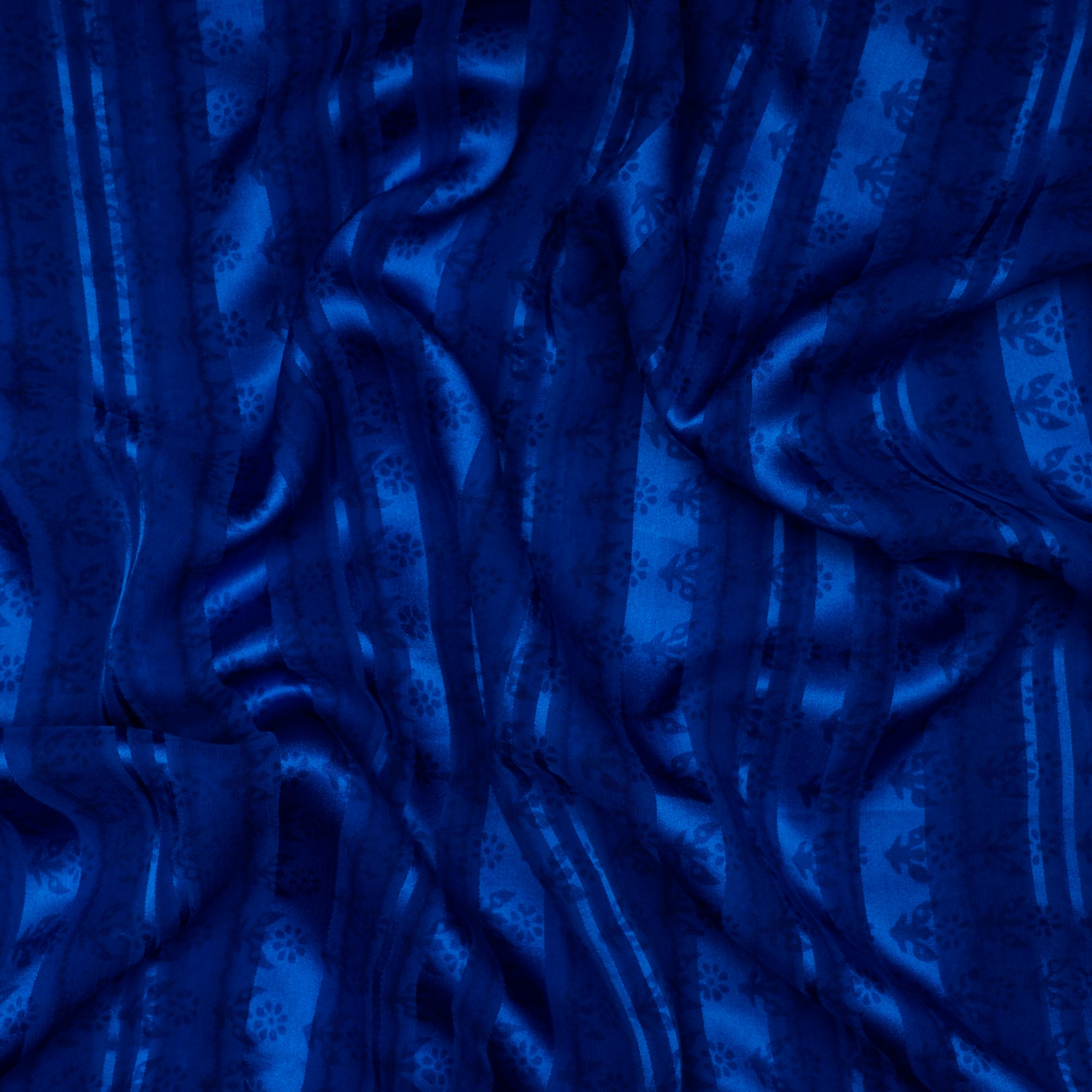 Blue Color Printed Georgette Satin Silk Fabric