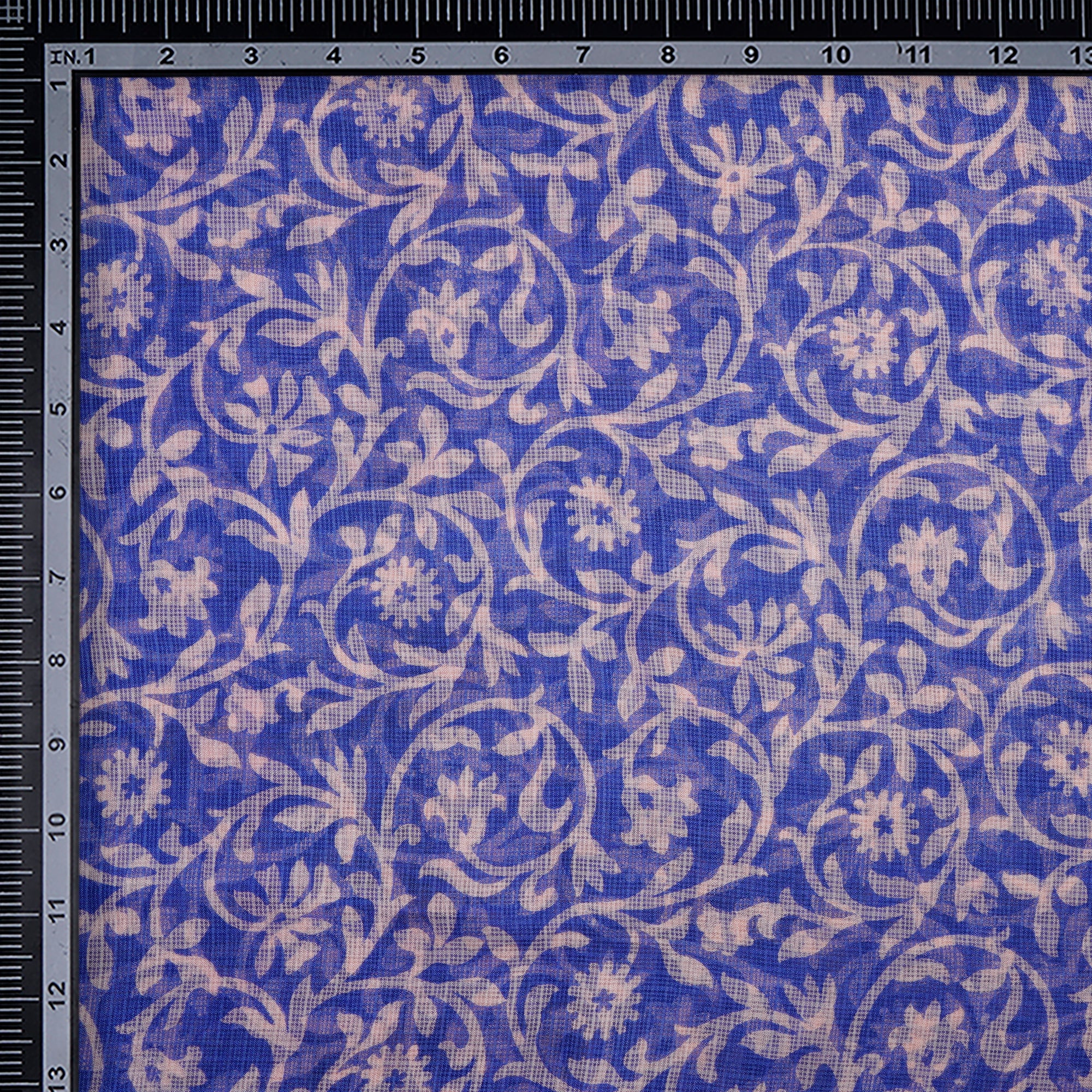 Blue-White Color Printed Kota Silk Fabric