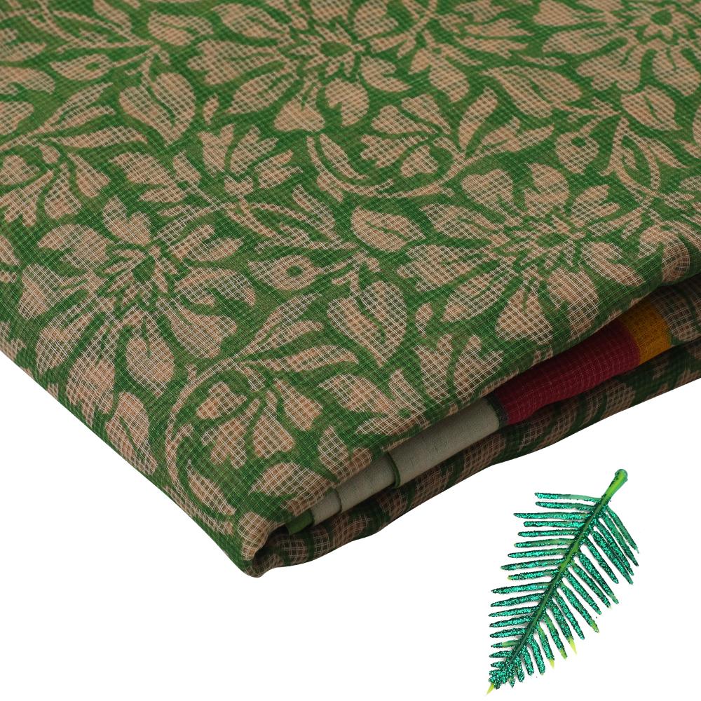 Green-Beige Color Printed Cotton Kota Fabric