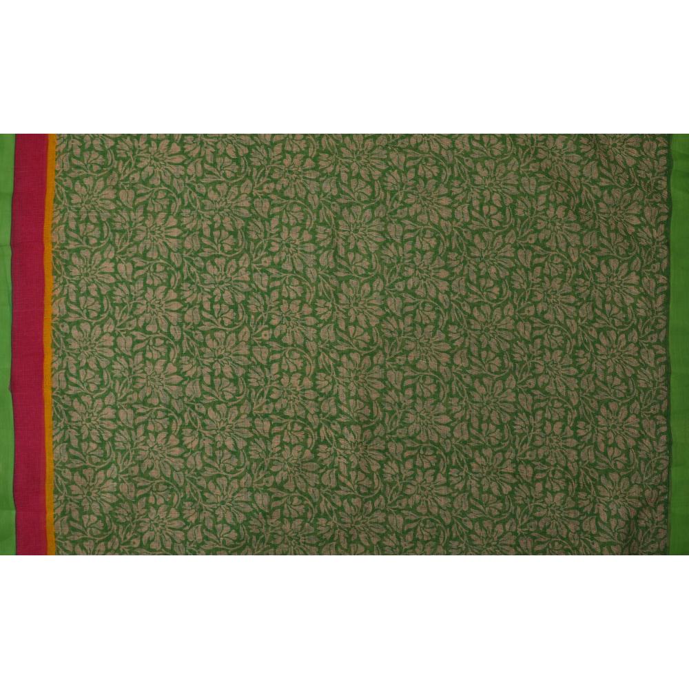 Green-Beige Color Printed Cotton Kota Fabric