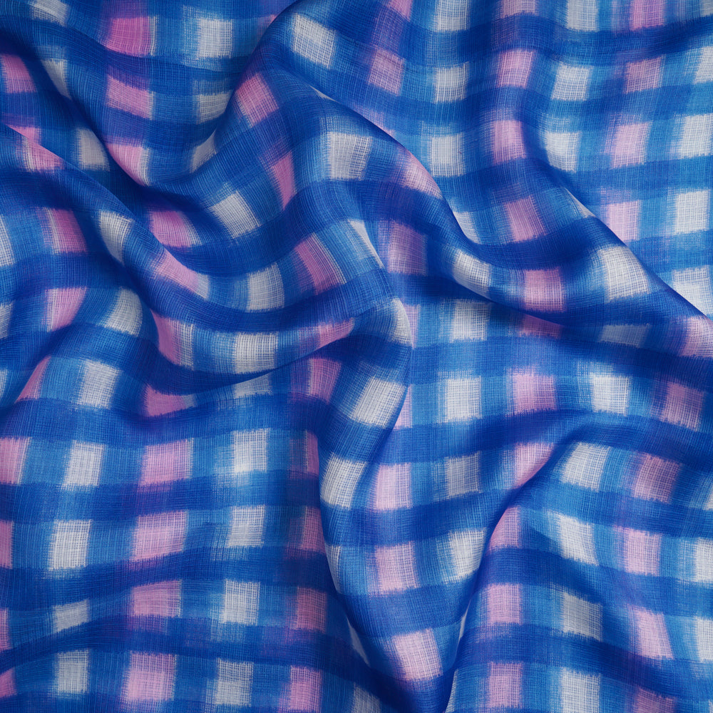 Blue Color Printed Kota Silk Fabric