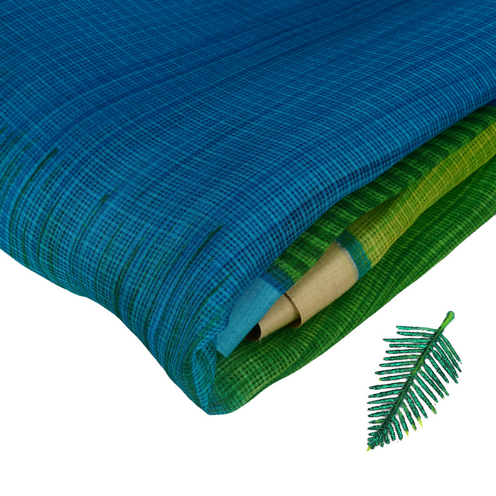 Blue-Green Color Printed Kota Silk Fabric