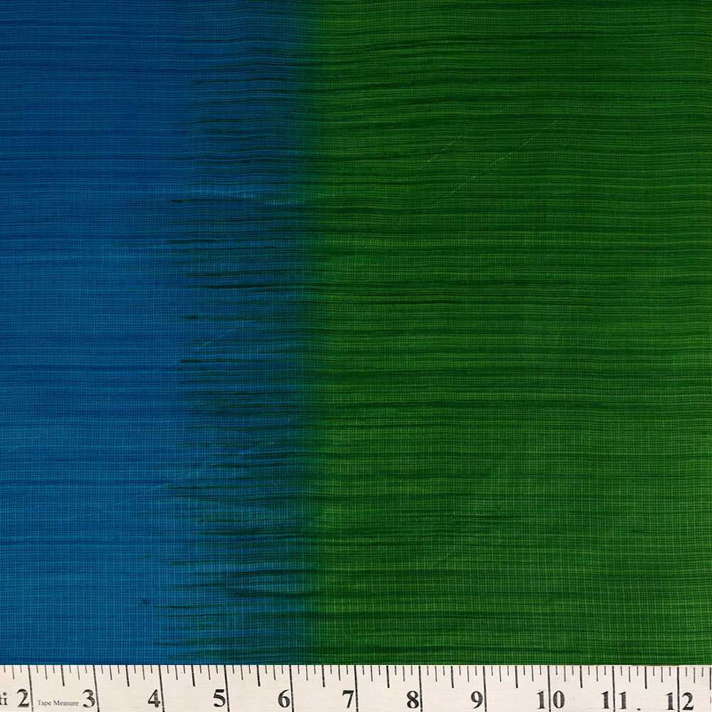 Blue-Green Color Printed Kota Silk Fabric