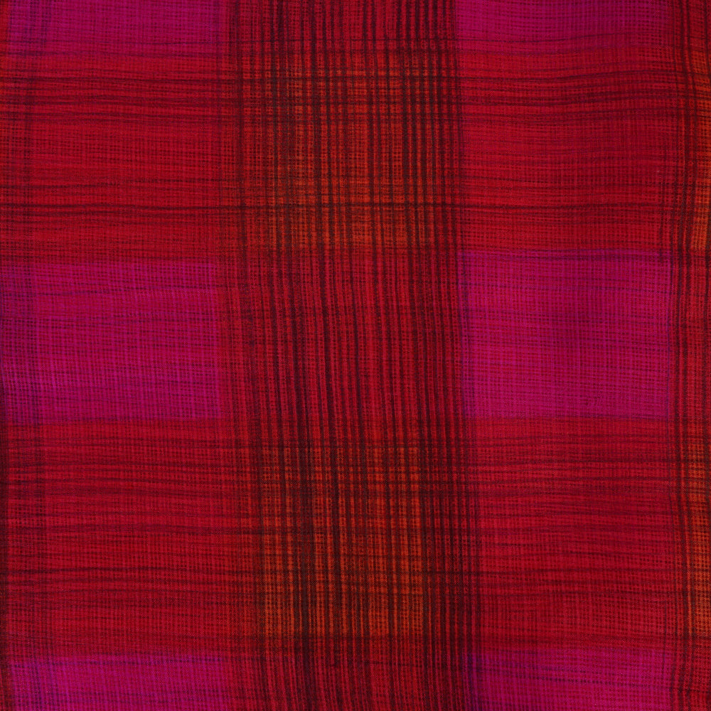Red-Pink Color Printed Kota Silk Fabric