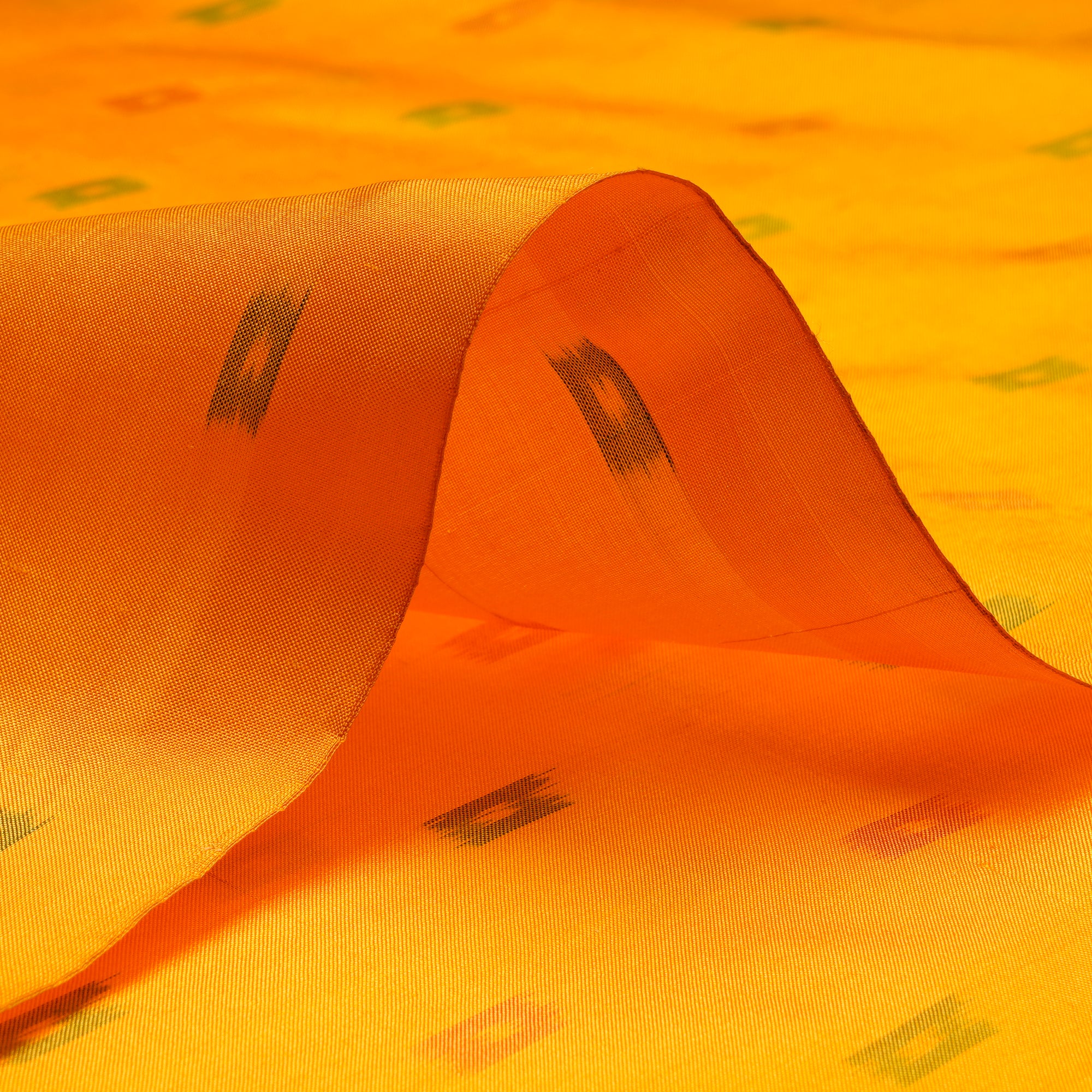 Yellow Color Handwoven Ikat Silk Fabric