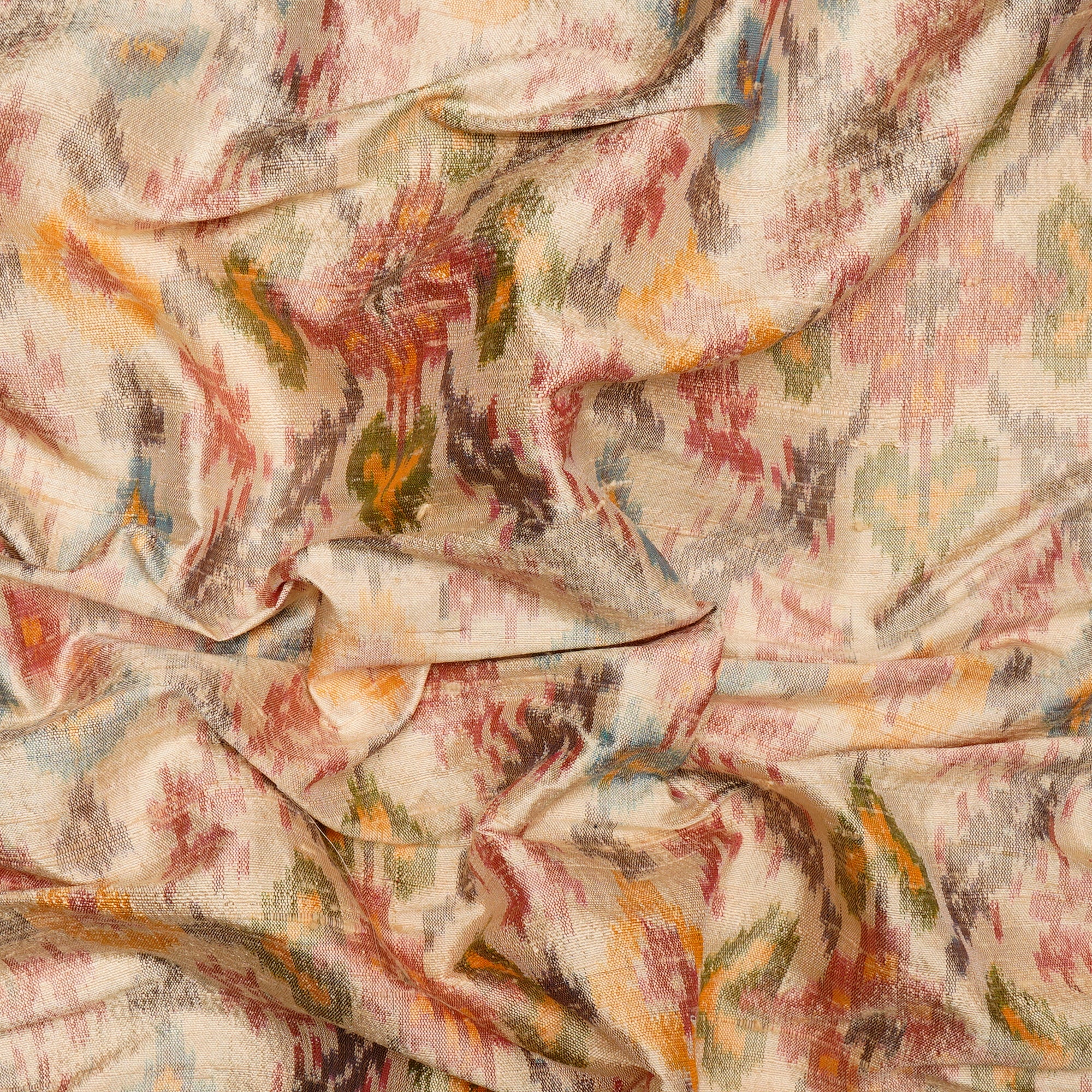 Multi Color Handwoven Dupion Silk Ikat Fabric