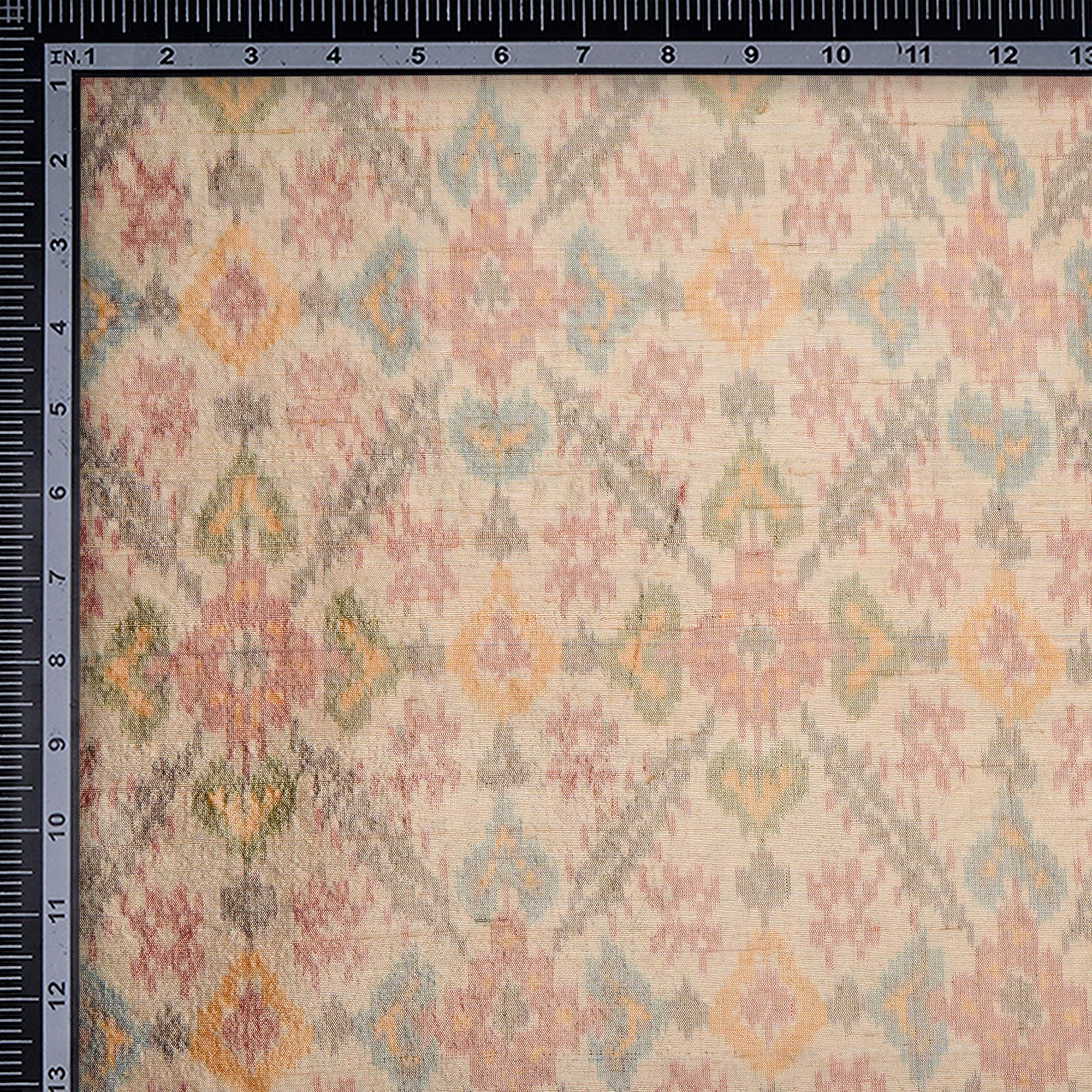 Multi Color Handwoven Dupion Silk Ikat Fabric