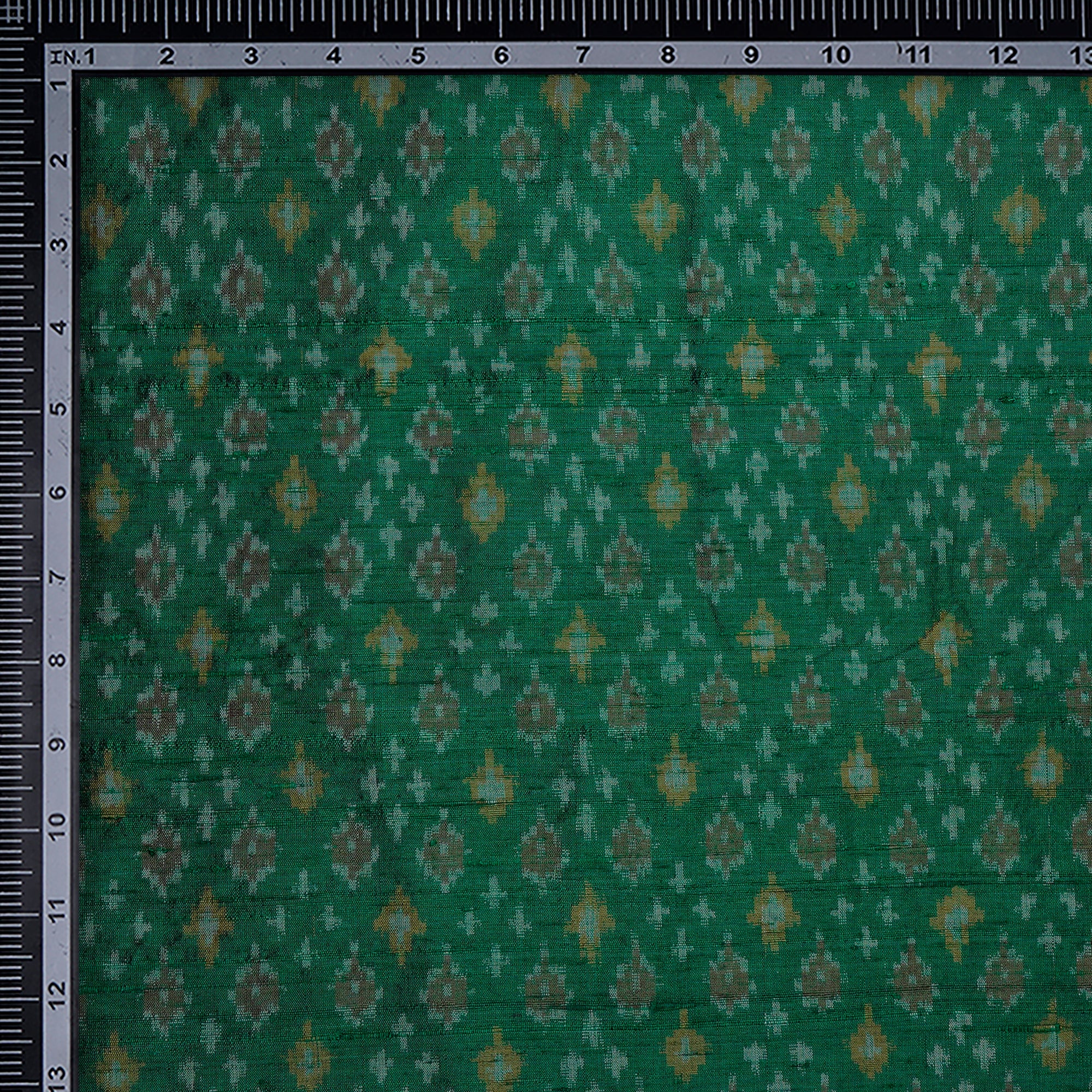 Green Handwoven Dupion Silk Ikat Fabric