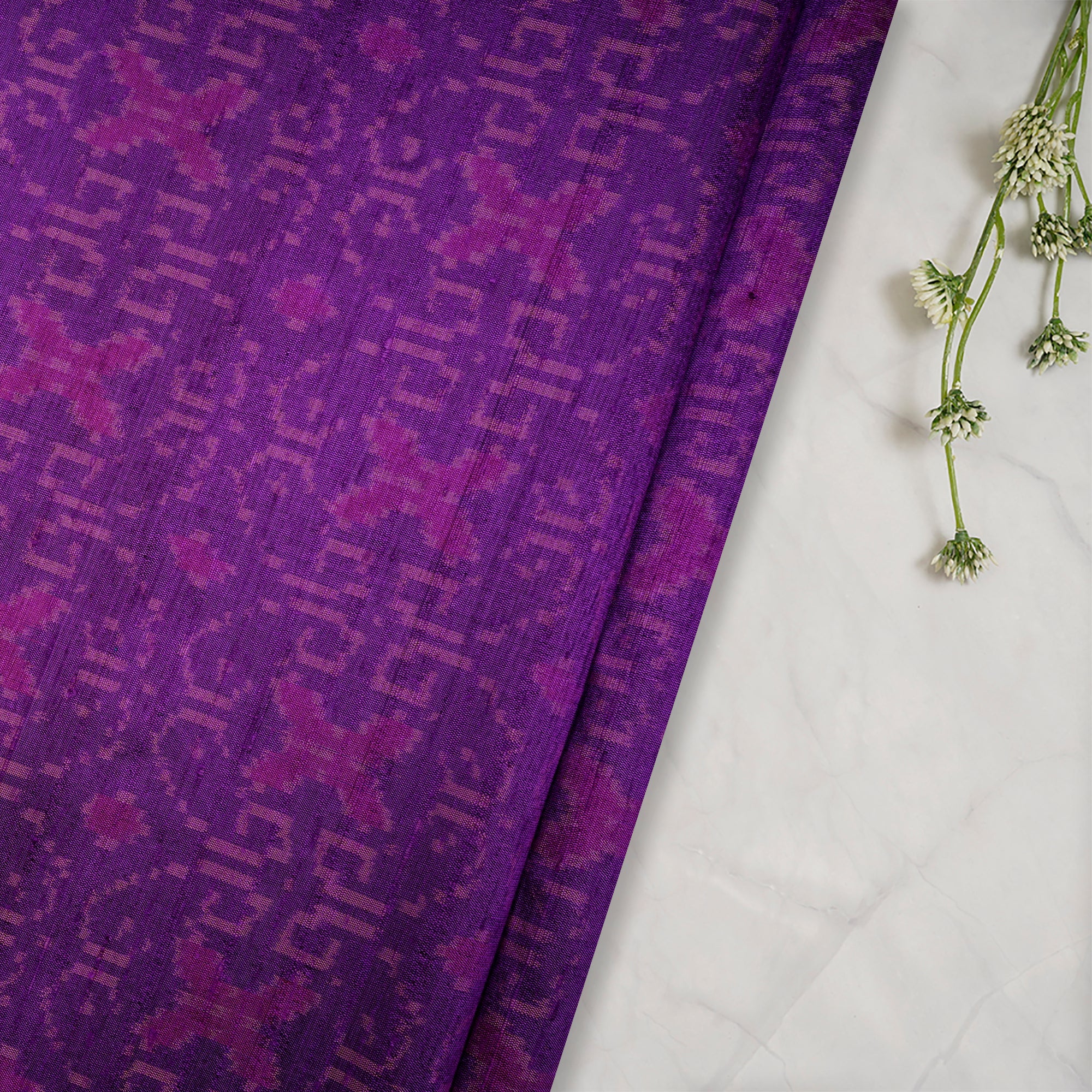 Purple Handwoven Dupion Silk Ikat Fabric