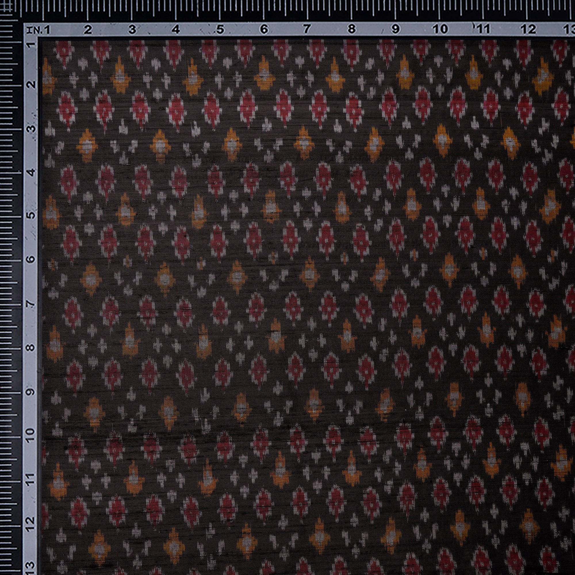 Black Handwoven Dupion Silk Ikat Fabric