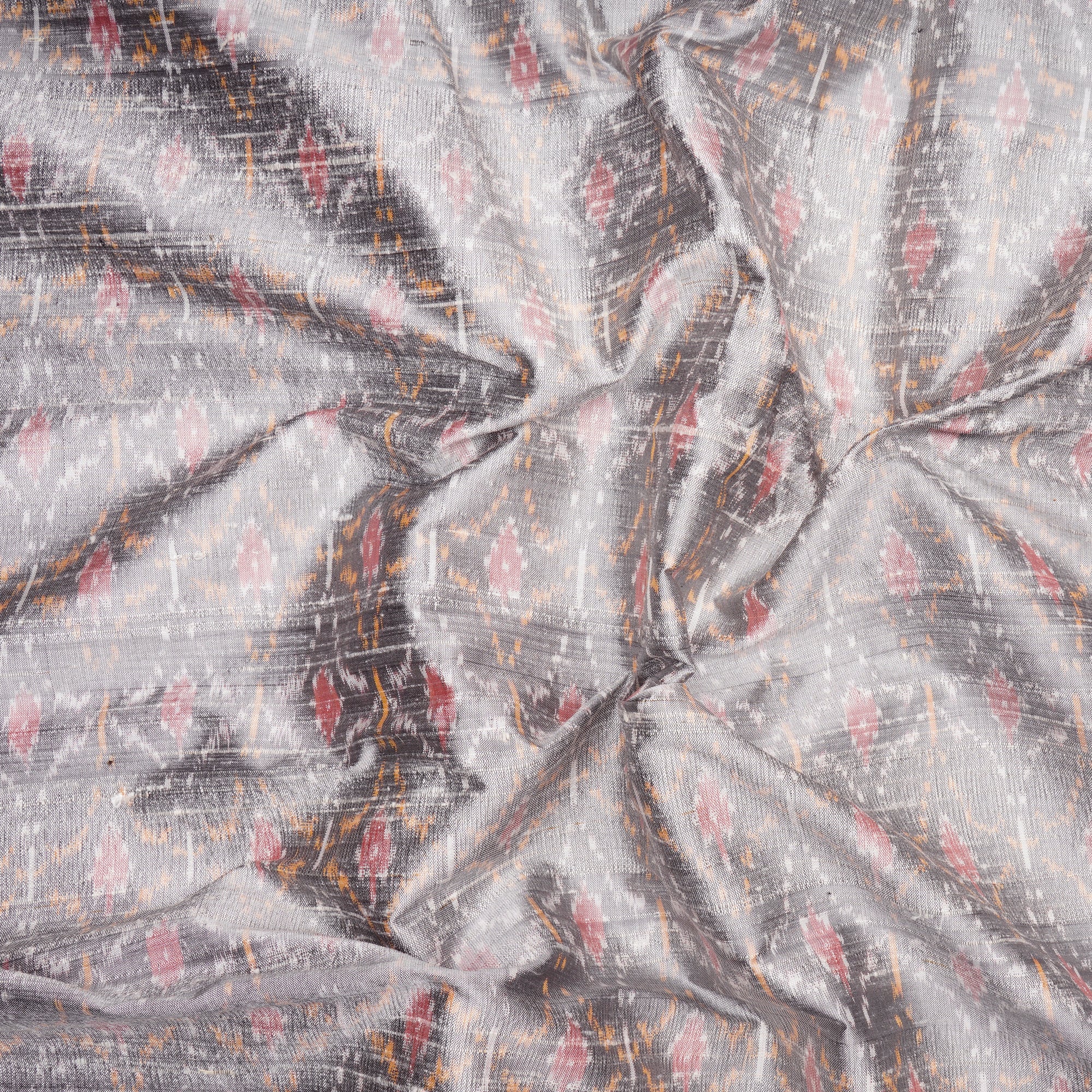 Silver Handwoven Dupion Silk Ikat Fabric