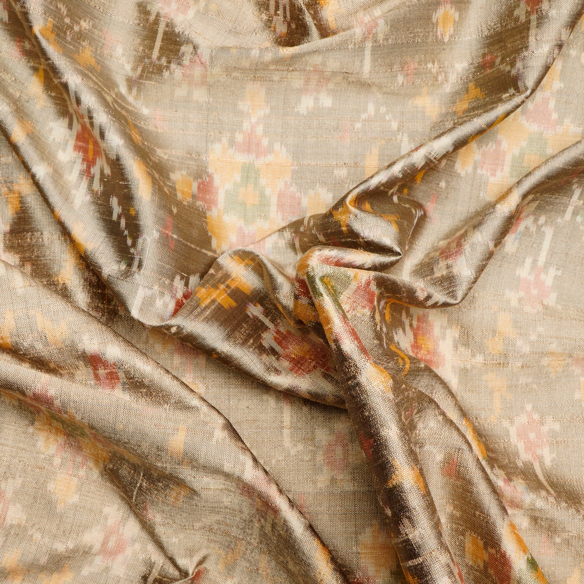 Off Gold Handwoven Dupion Silk Ikat Fabric