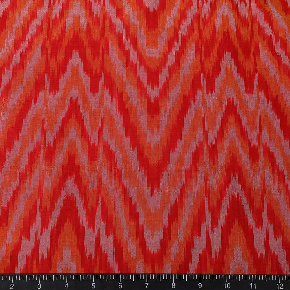 Red-Mustard Color Handwoven Ikat Dupion Silk Fabric