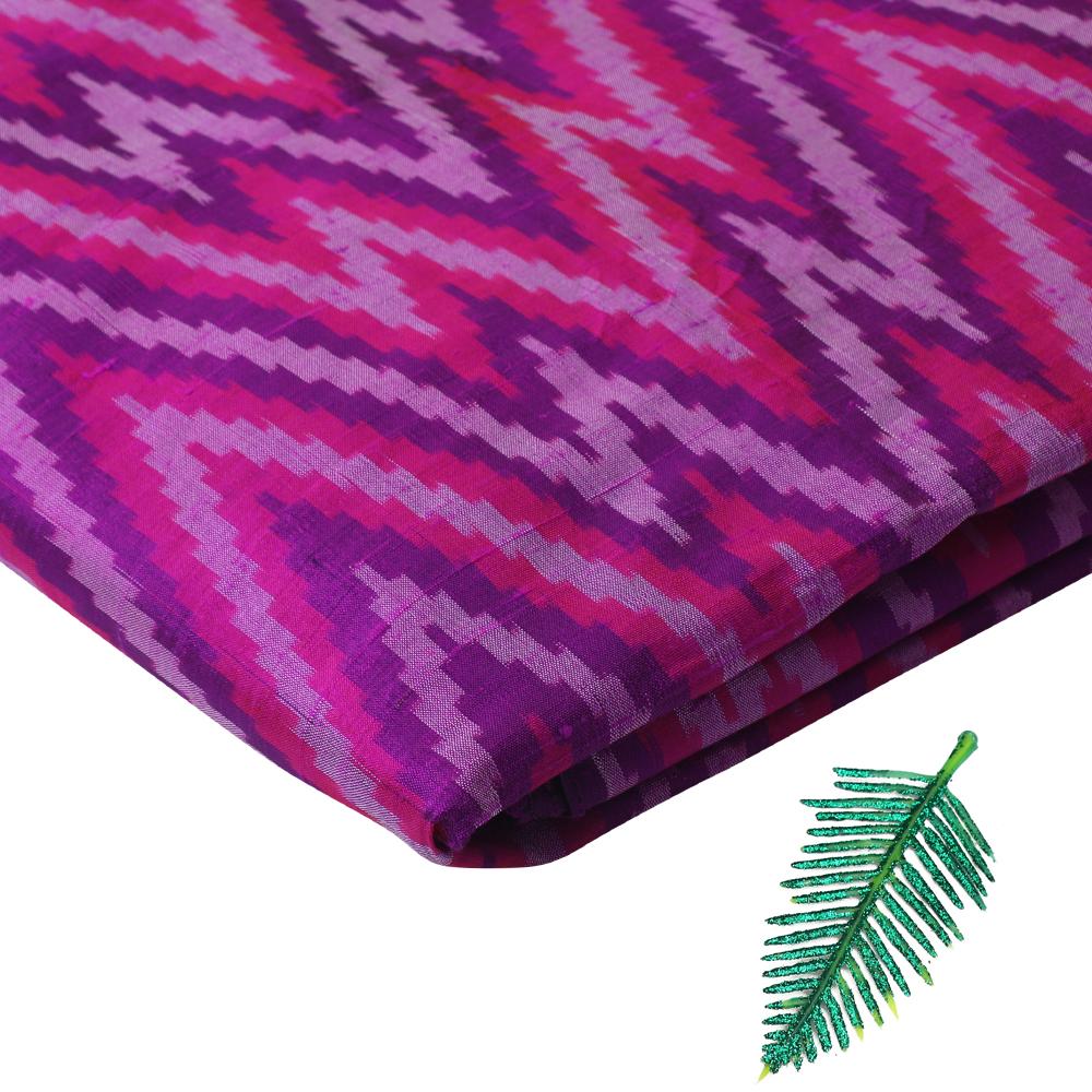Purple-Magenta Color Handwoven Ikat Dupion Silk Fabric