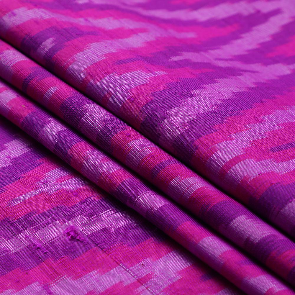 Purple-Magenta Color Handwoven Ikat Dupion Silk Fabric