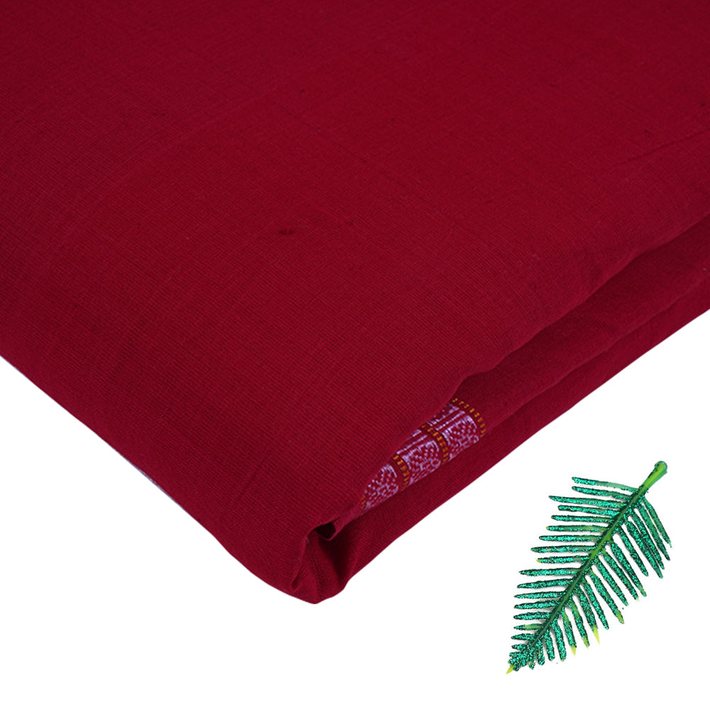 Red Color Cotton Fabric With Border