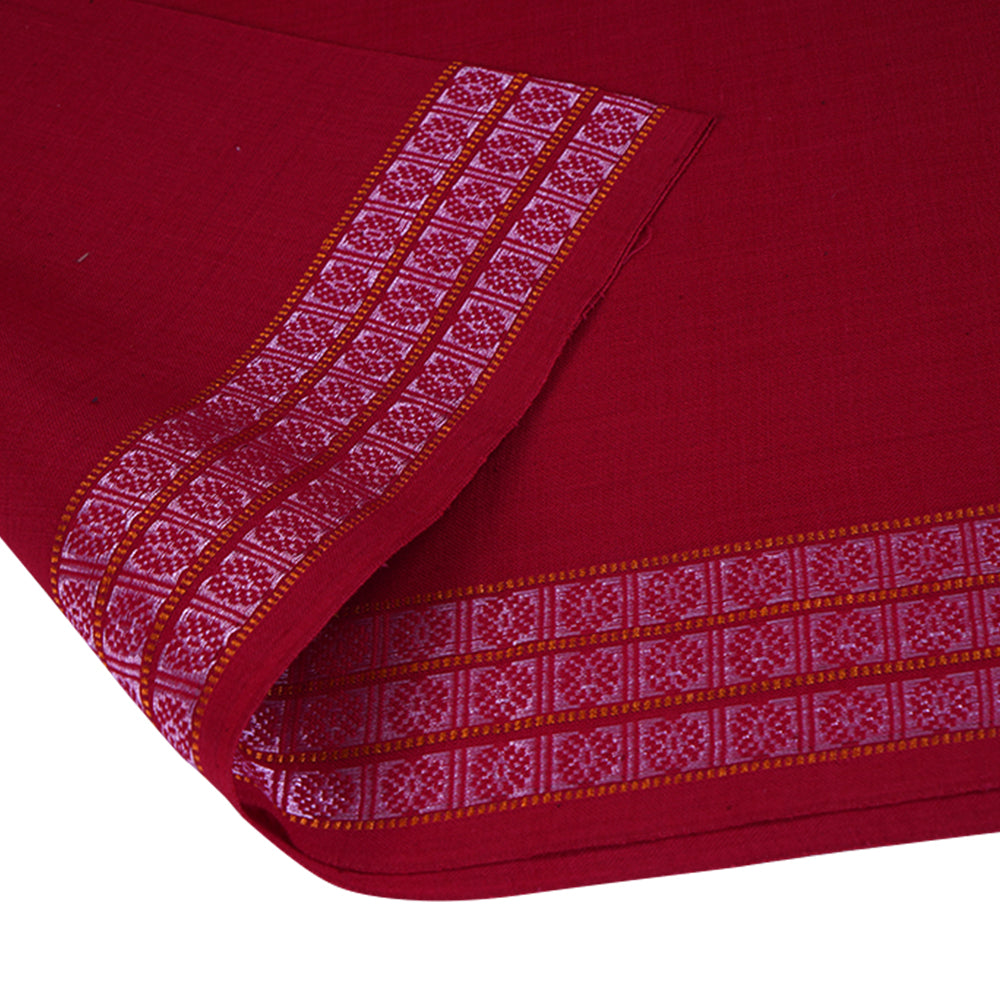 Red Color Cotton Fabric With Border